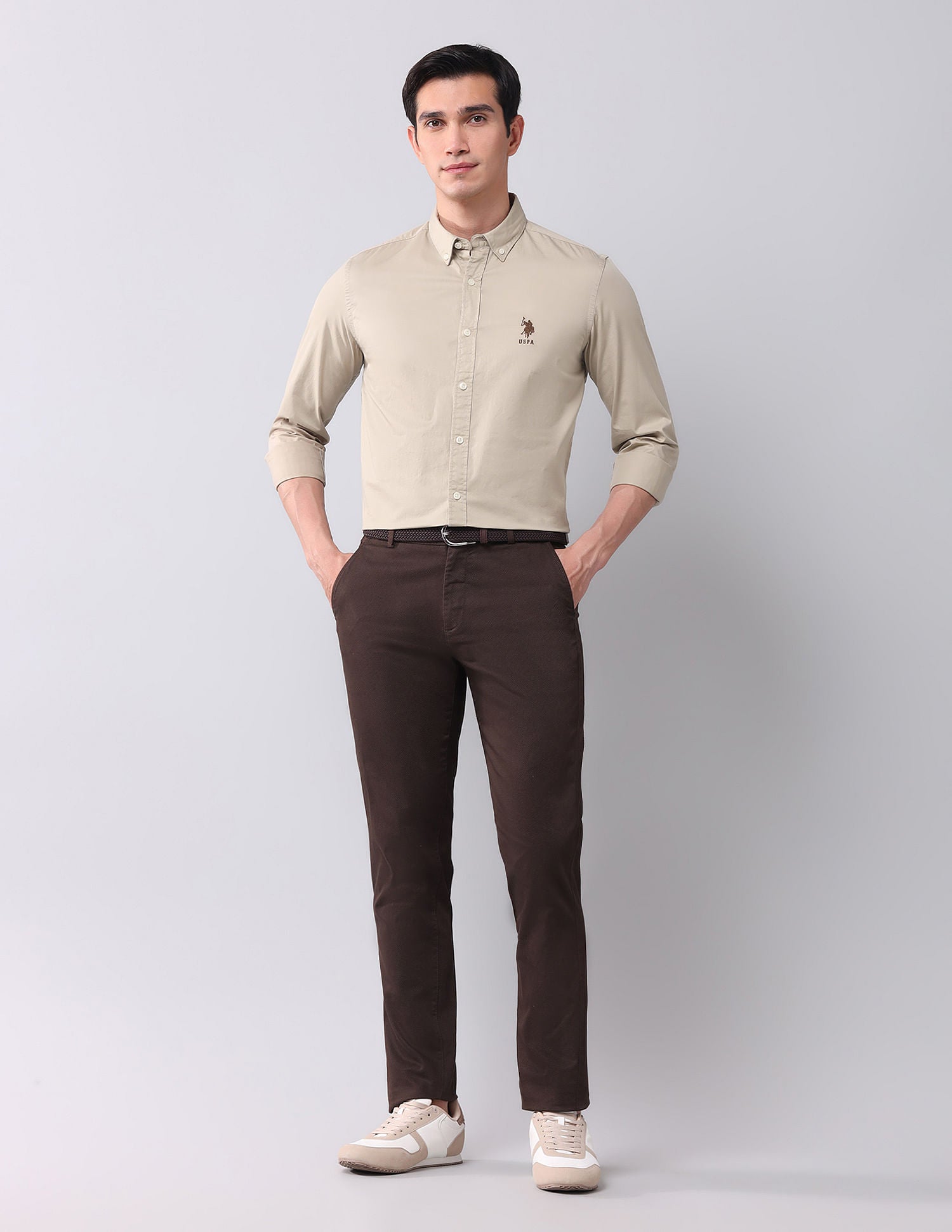 Regular Fit Twill Solid Shirt Khaki - U.S. POLO ASSN. | Large