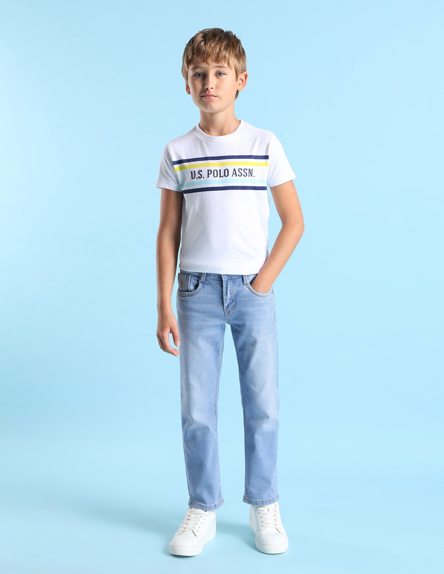 Boys Relaxed Fit Whiskered Jeans Light Blue - U.S. POLO ASSN. | Large