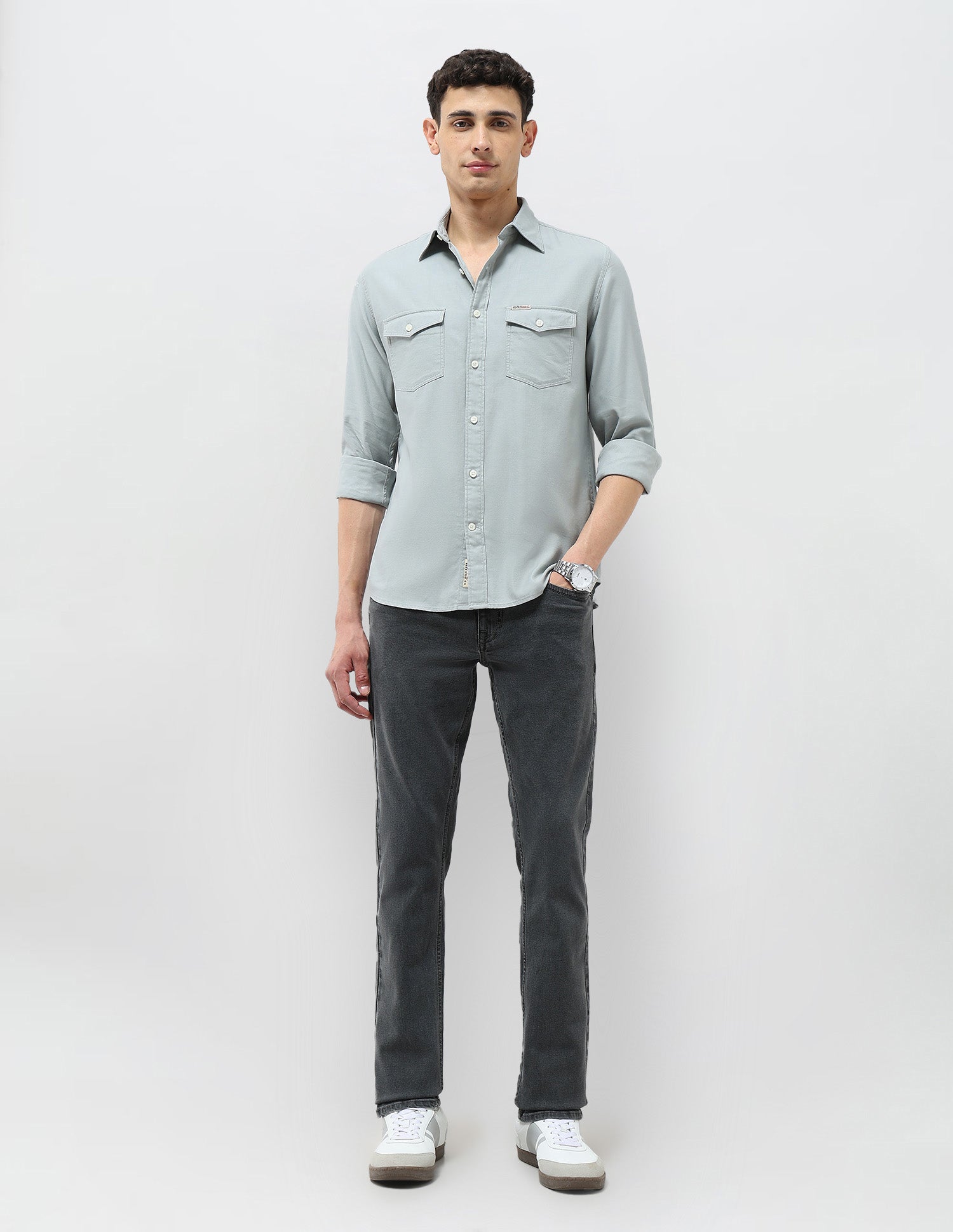 Solid Regular Fit Twill Shirt Light Grey - U.S. POLO ASSN. | Large