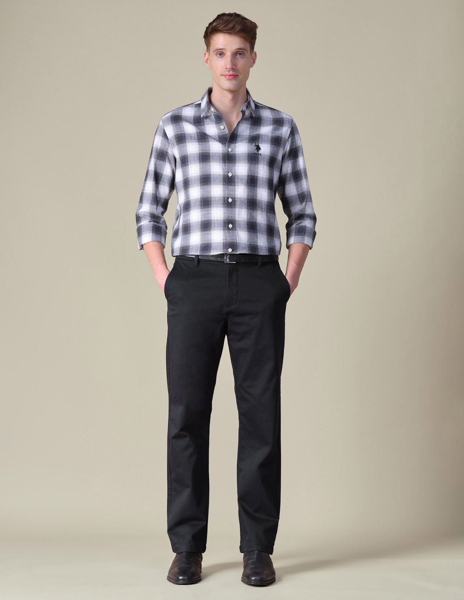 Riley Straight Fit Textured Trousers Black - U.S. POLO ASSN. | Large