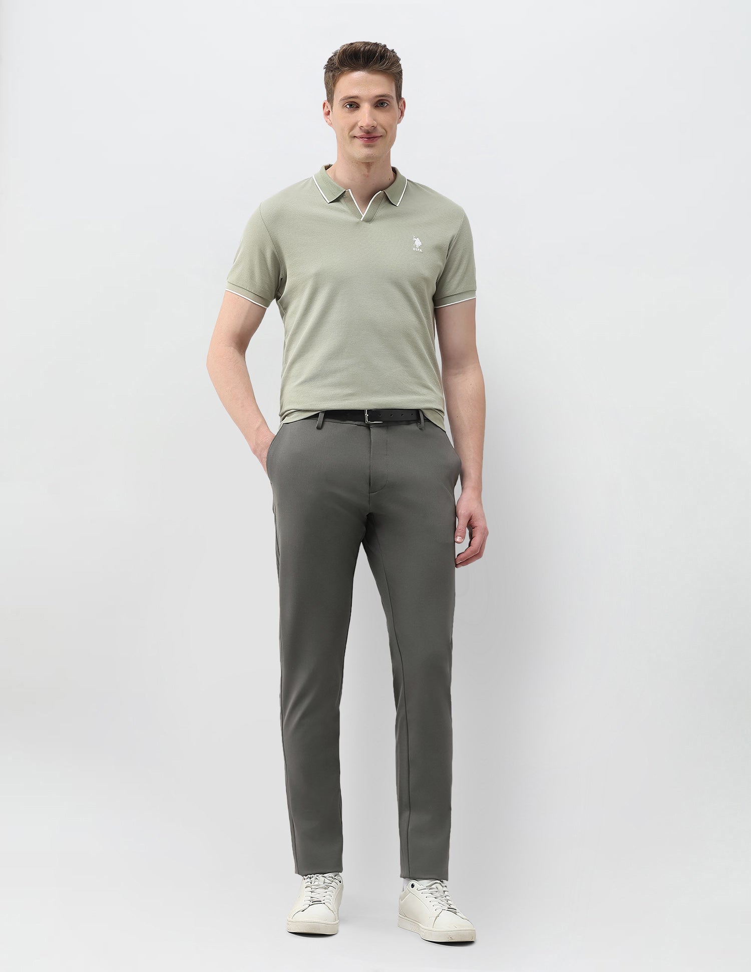 Austin Slim Fit Mid Rise Trousers Mid Green - U.S. Polo Assn. India | Large