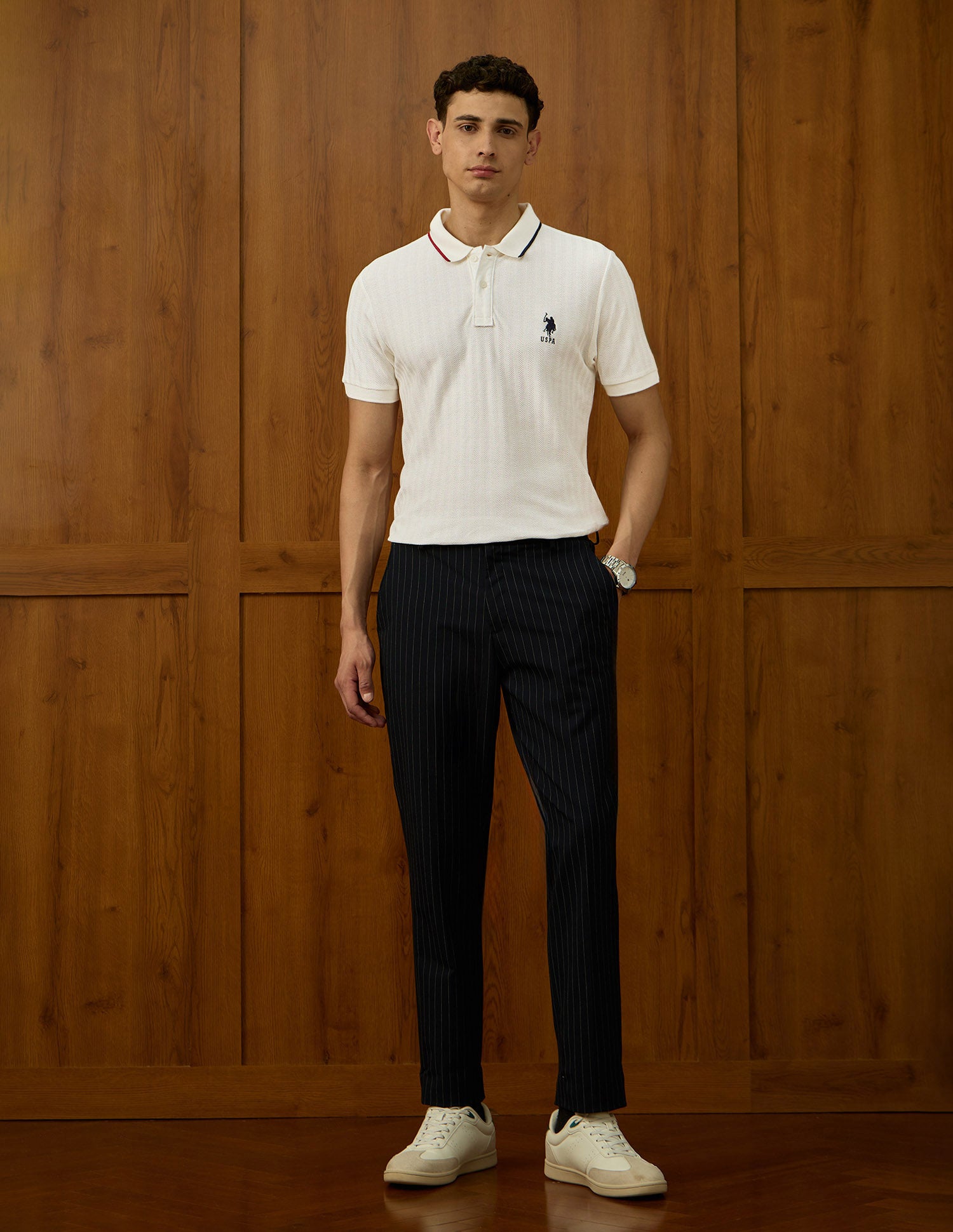 Self Design Chevron Varsity Polo Shirt Off White - U.S. POLO ASSN. | Large