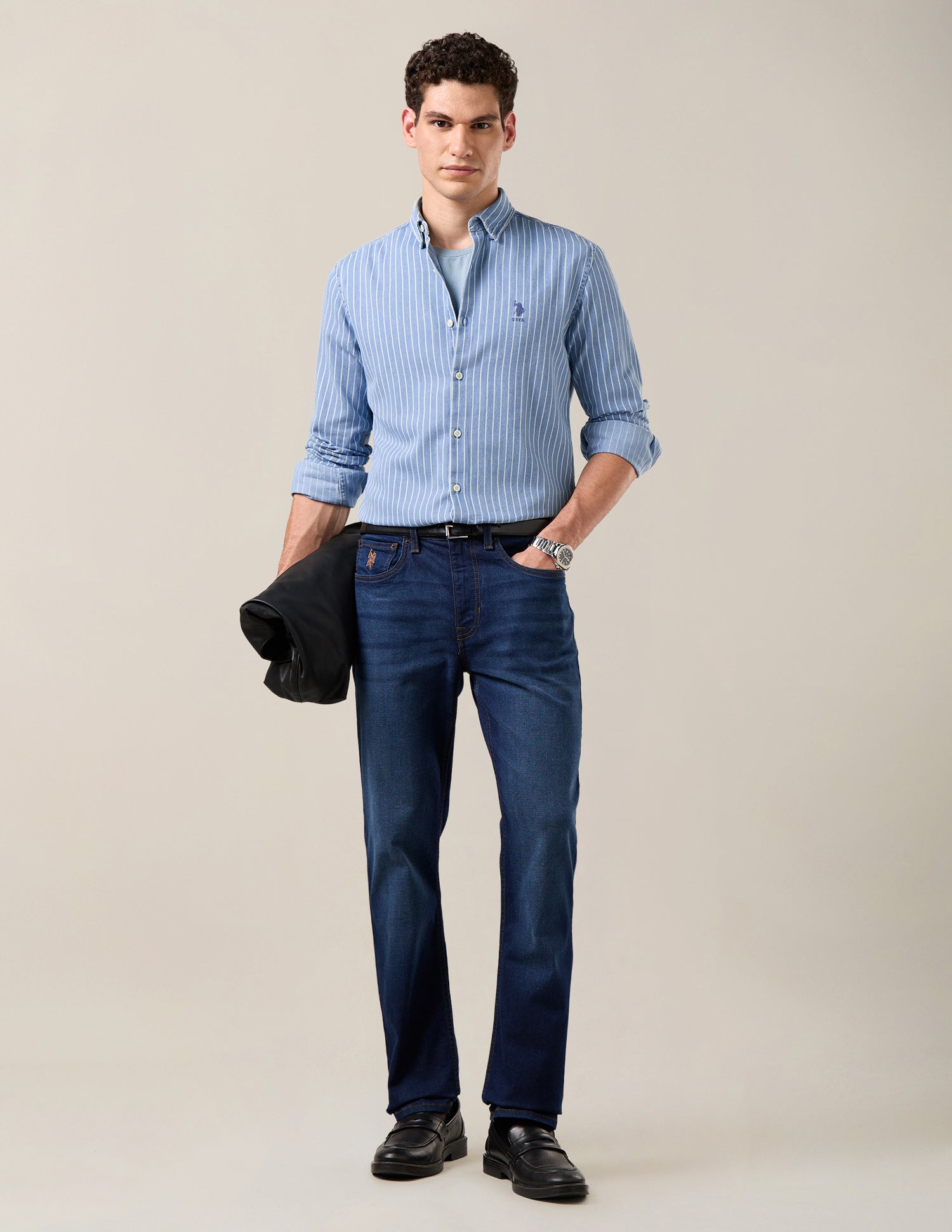 Vertical Striped Twill Shirt Indigo - U.S. Polo Assn. India | Large