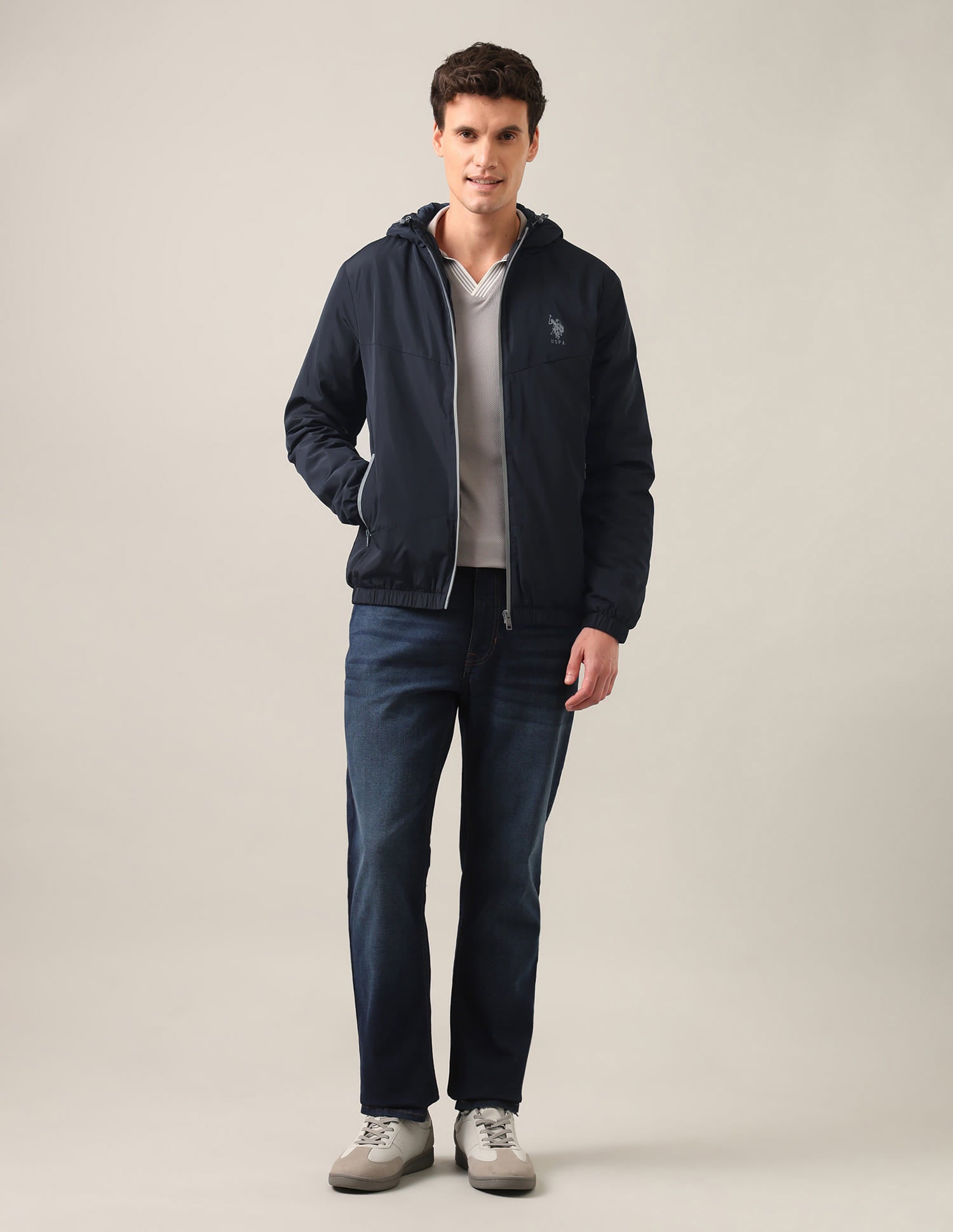 Solid Hooded Jacket Navy - U.S. Polo Assn. India | Large