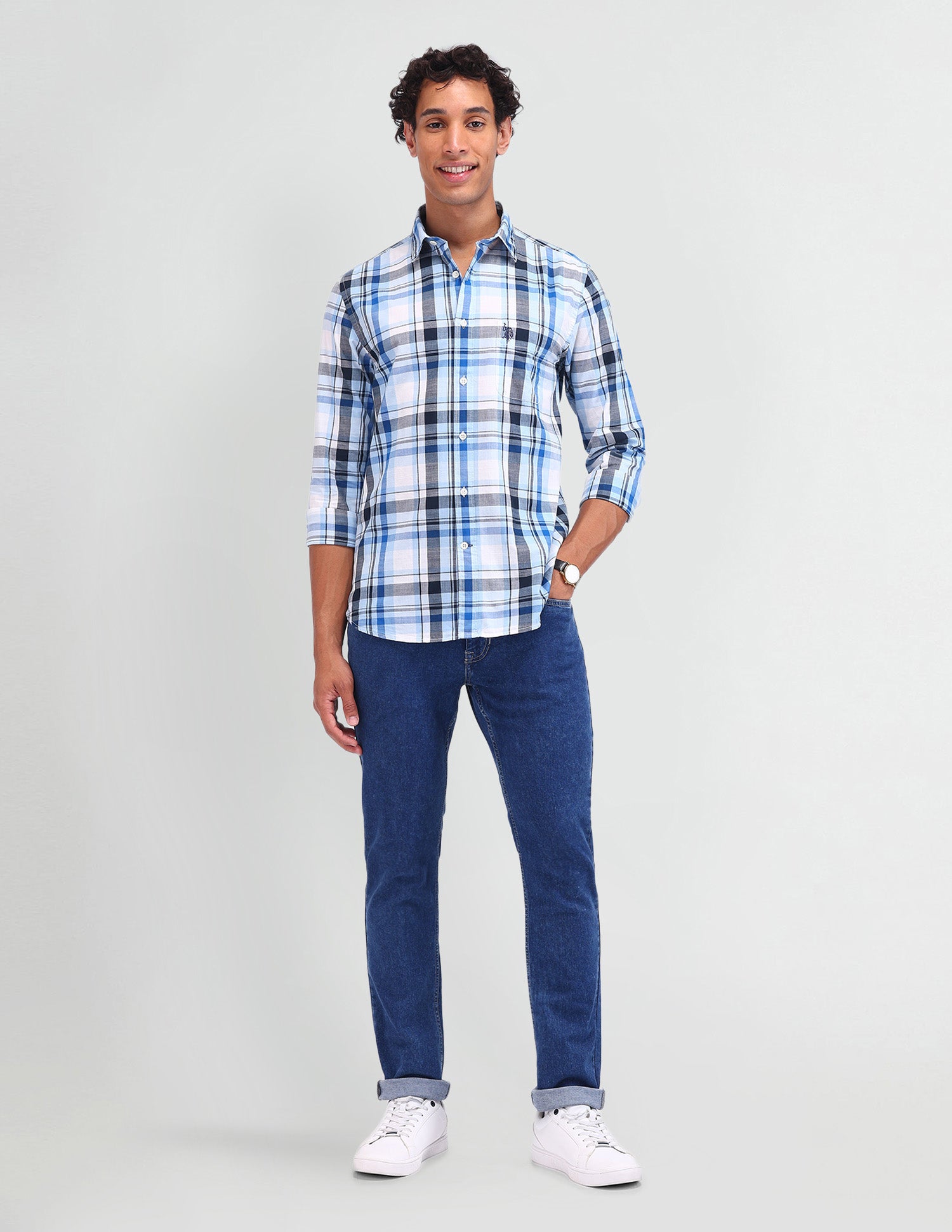 Dupplin Checked Poplin Shirt Blue - U.S. Polo Assn. India | Large