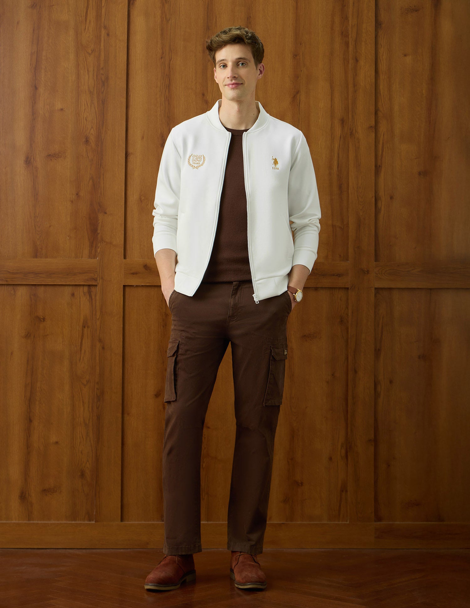 Brand Embroidered Varsity Theatre Zipper Sweatshirt White - U.S. POLO ASSN. | Large