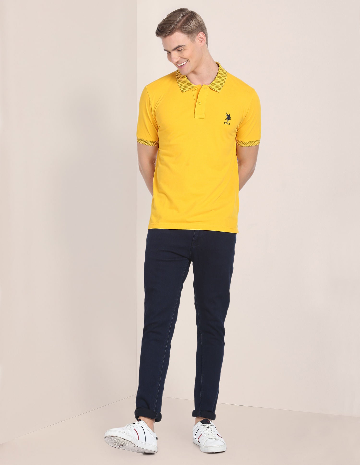 Solid Cotton Polo Shirt Yellow - U.S. Polo Assn. India | Large