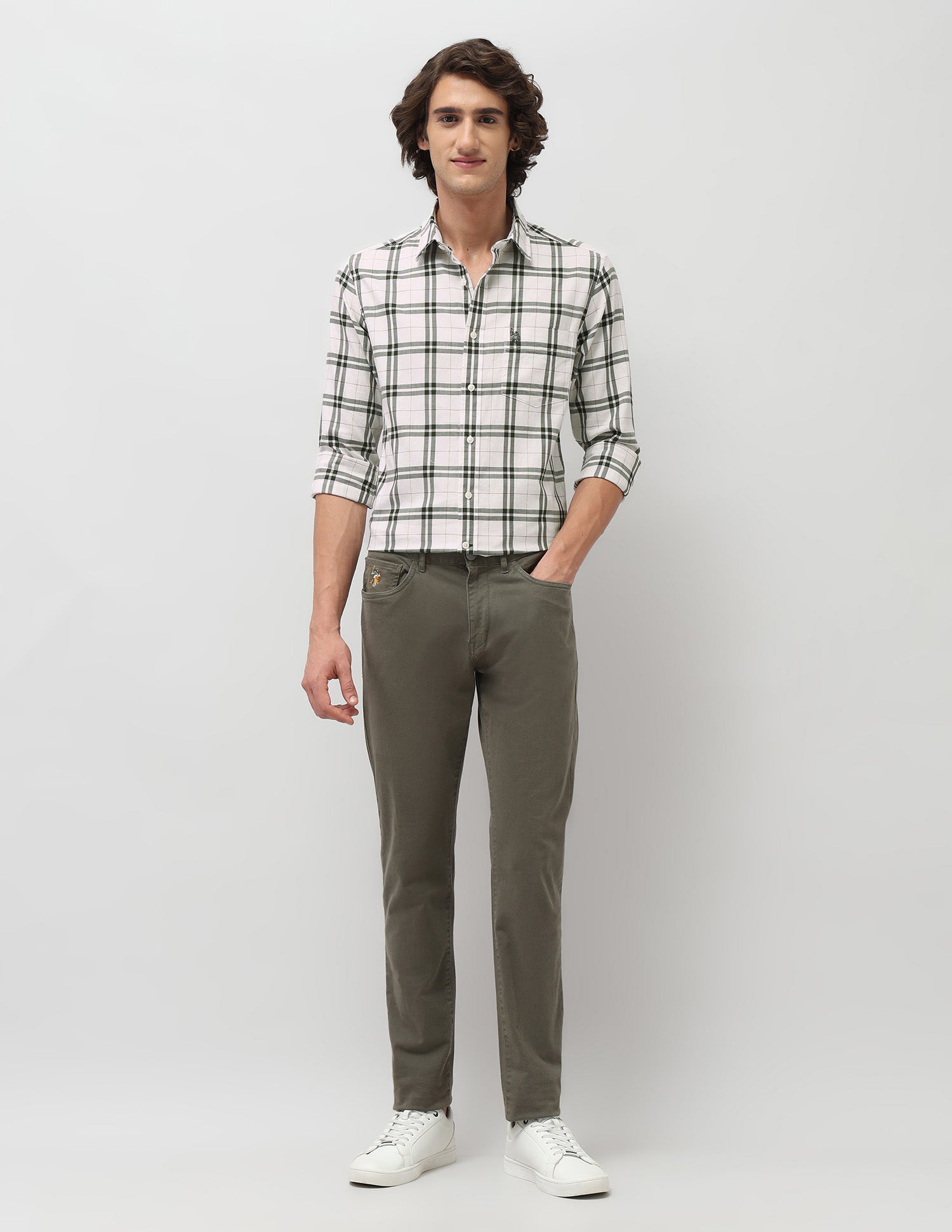 Grid Tattersall Checked Tailored Fit Shirt Dark Olive - U.S. POLO ASSN. | Large