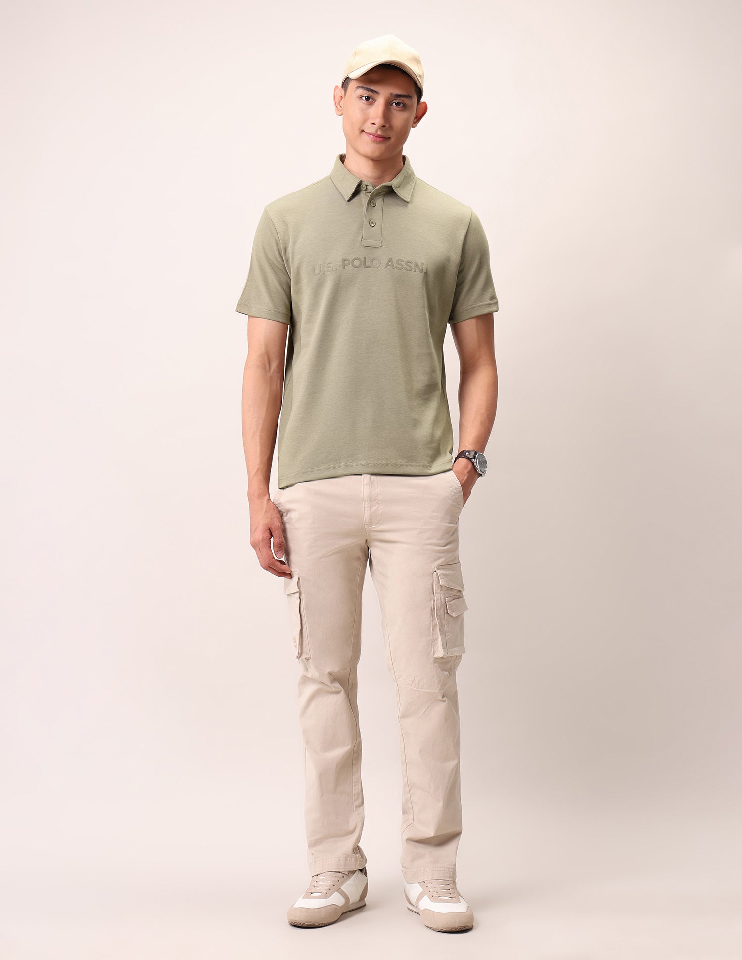 Brand Embossed Outdoor Polo Shirt Beige - U.S. Polo Assn. India | Large