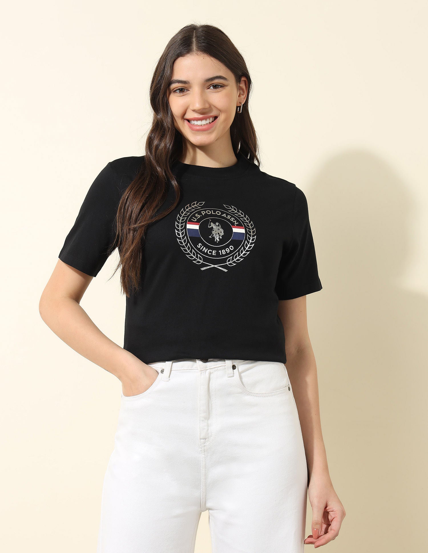 Boxy Fit Brand Printed T-Shirt Black - U.S. POLO ASSN. | Large