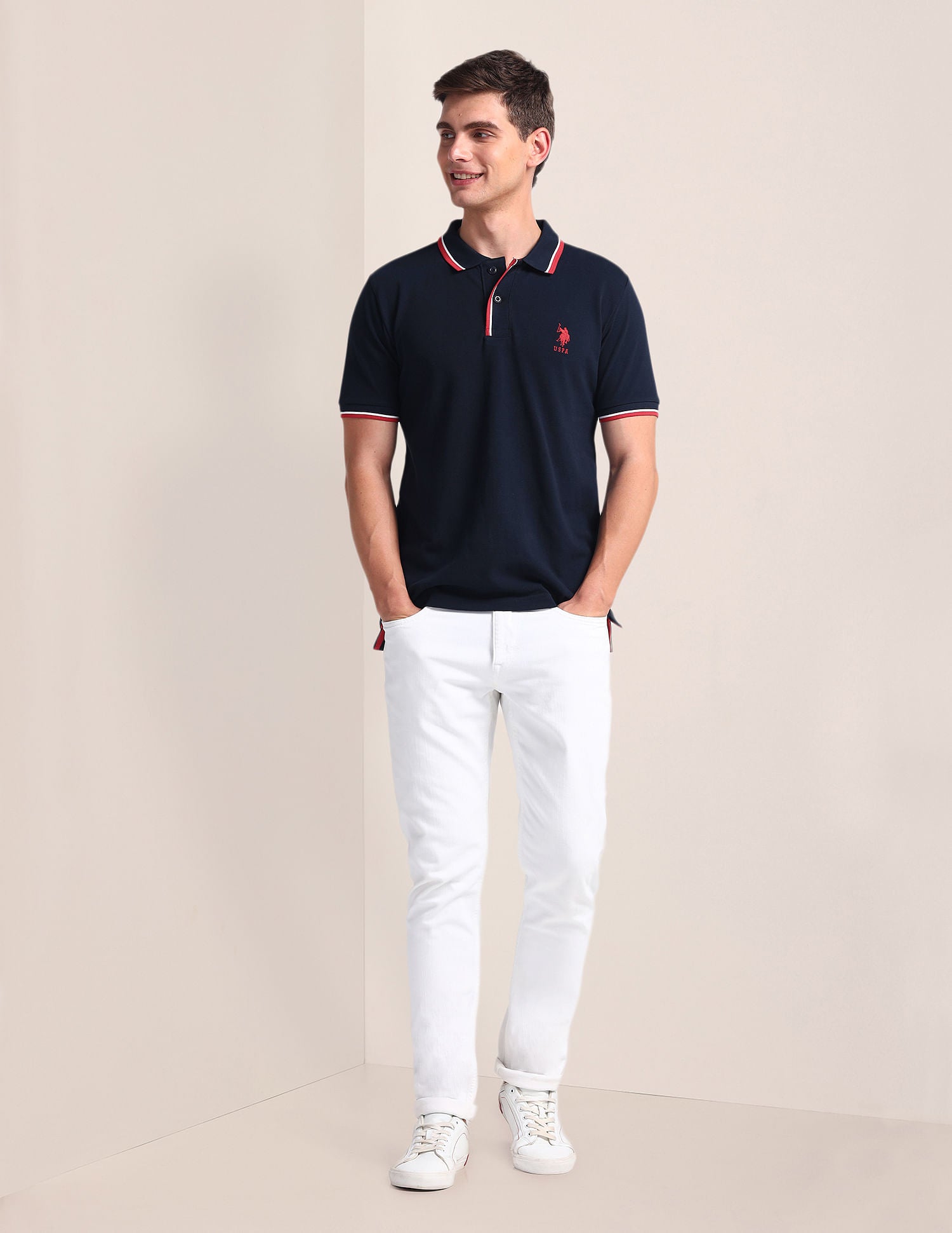 Tipped Collar Slim Polo Shirt Navy - U.S. Polo Assn. India | Large