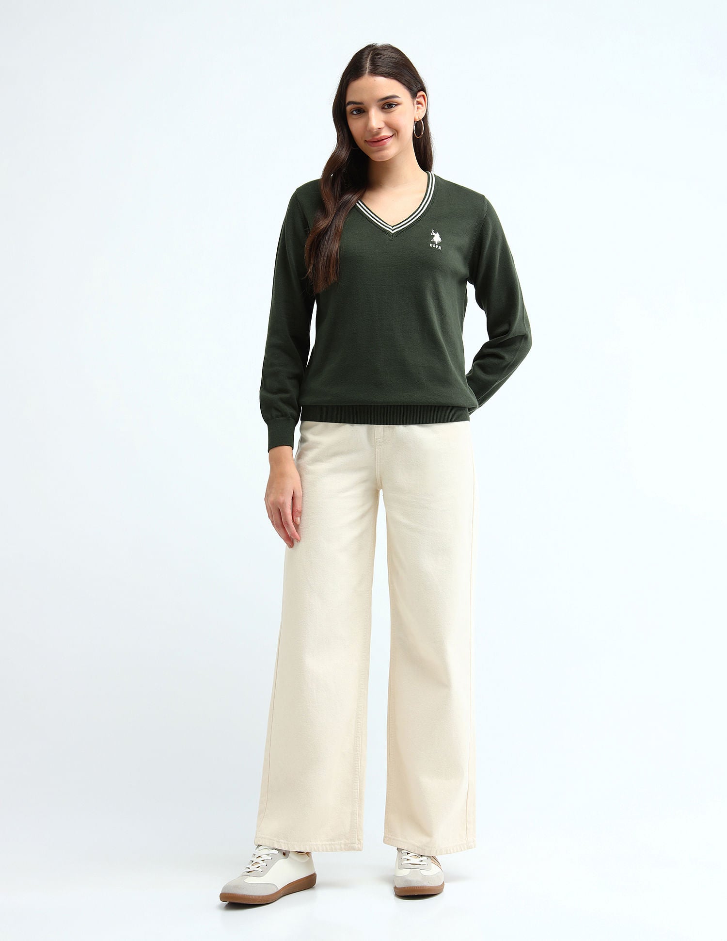 Pure Cotton Regular Fit Sweater Olive - U.S. POLO ASSN. | Large