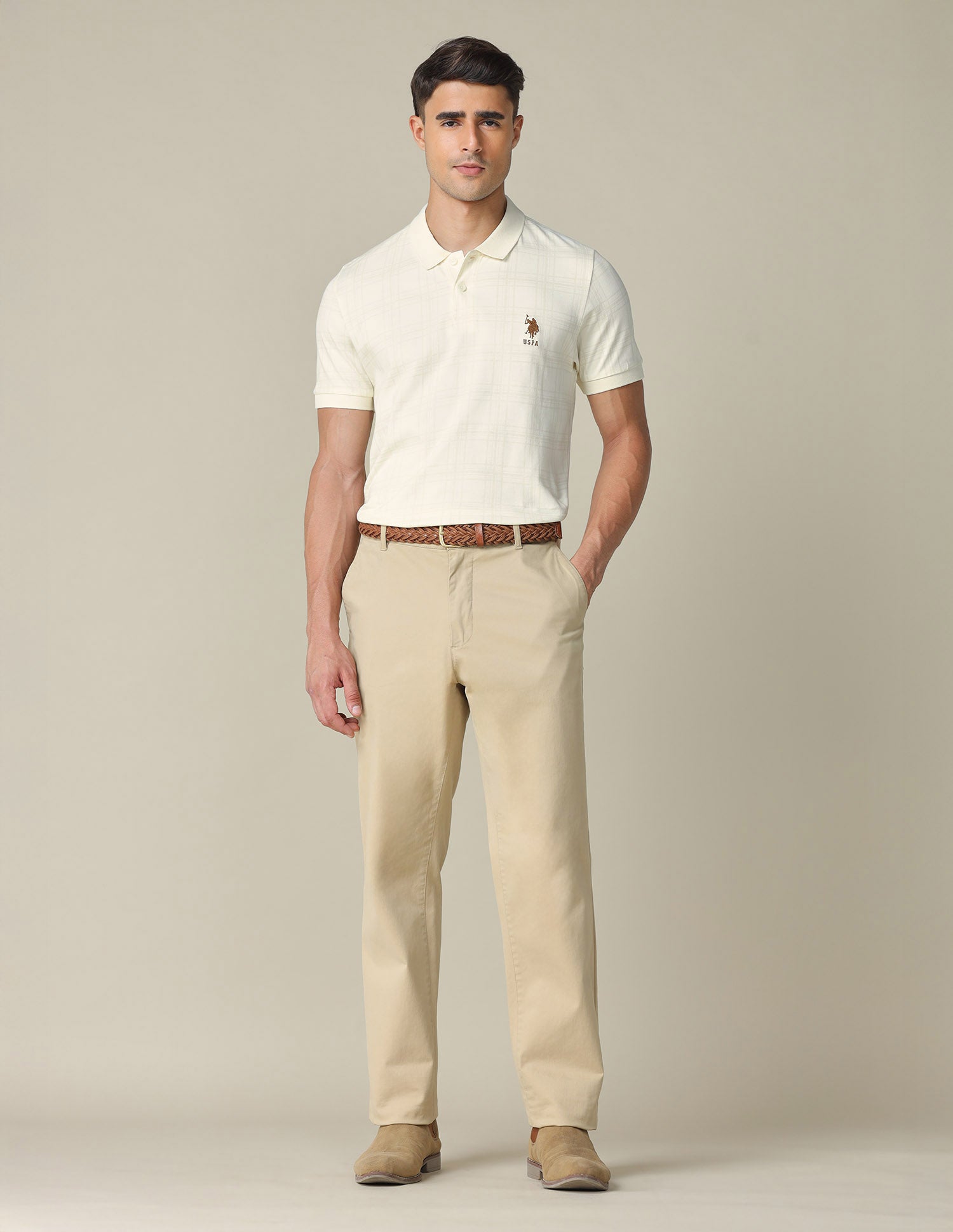 All-Over Printed Regular Fit Polo Shirt Off White - U.S. Polo Assn. India | Large