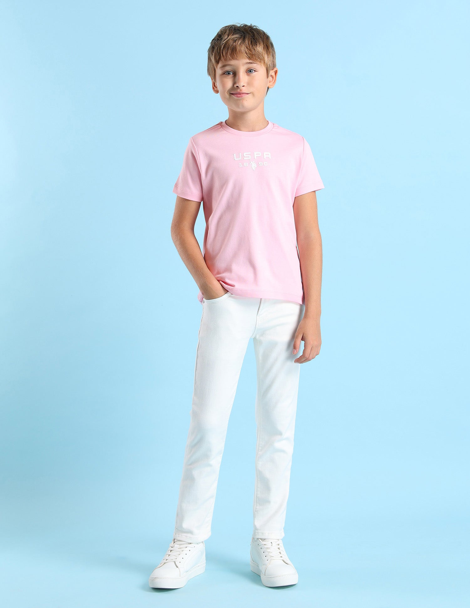 Boys Brand Printed Regular Fit T-Shirt Light Pink - U.S. POLO ASSN. | Large