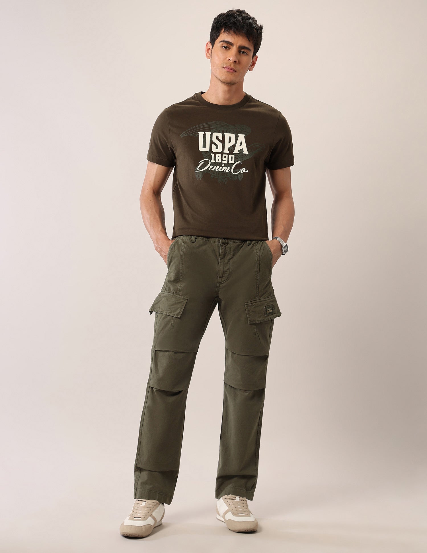Mid Rise Straight Fit Twill Cargos Green - U.S. Polo Assn. India | Large