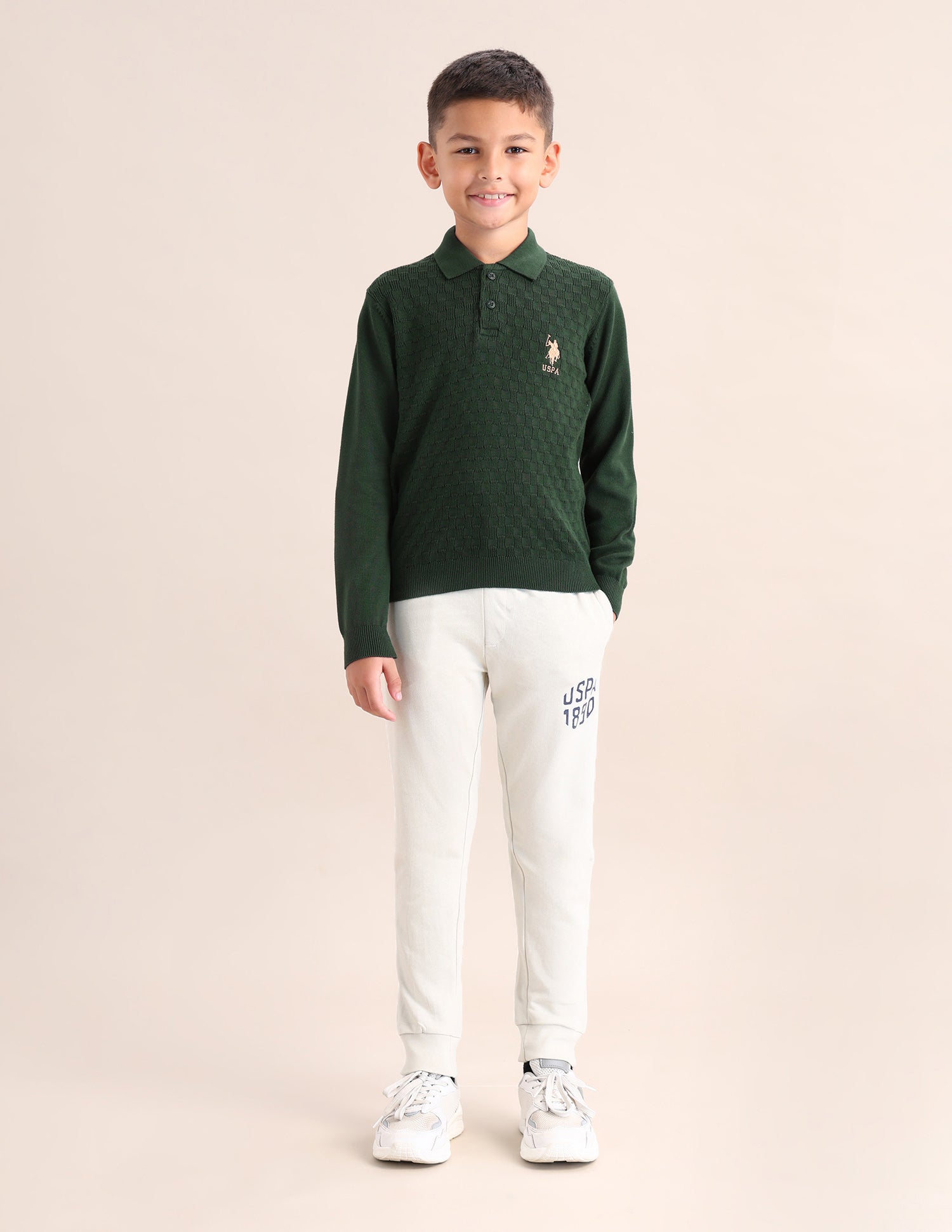 Boys Textured Regular Fit Sweater Dark Green - U.S. POLO ASSN. | Large
