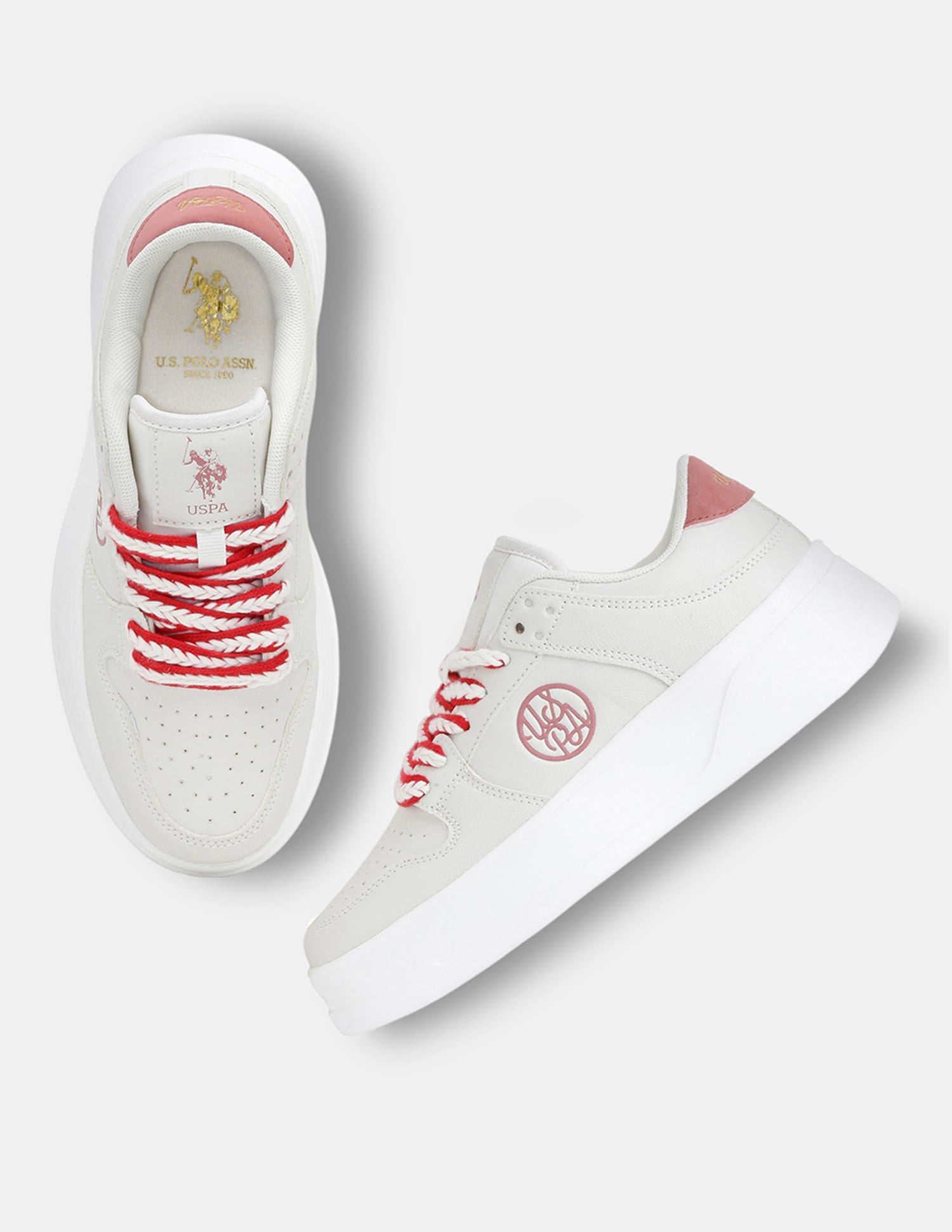 Women Lenora Lace Ups Round Toe Sneakers Beige - U.S. Polo Assn. India | Large