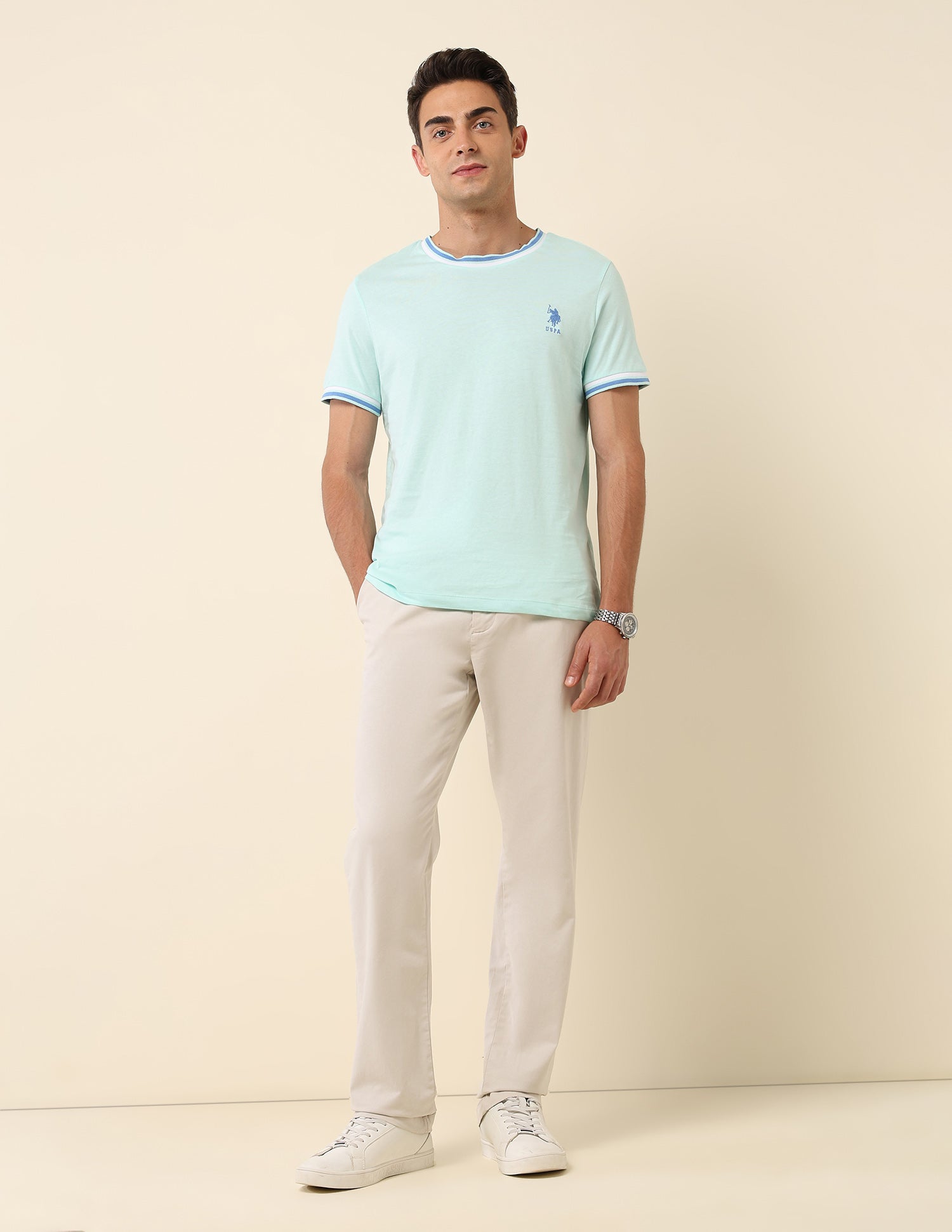 Solid Slim Fit T- Shirt Light Green - U.S. Polo Assn. India | Large