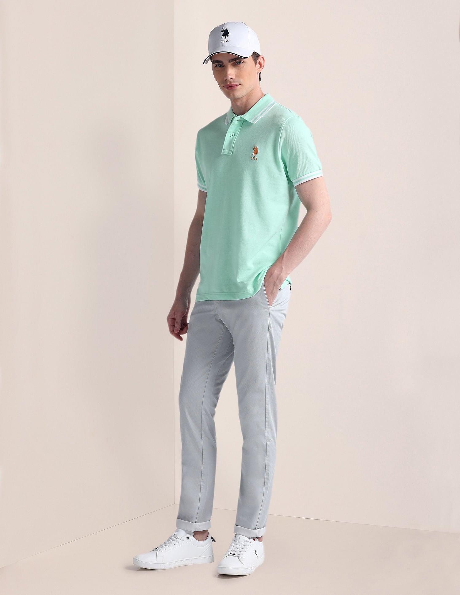 Slim Fit Pure Cotton Polo Shirt Aqua - U.S. POLO ASSN. | Large