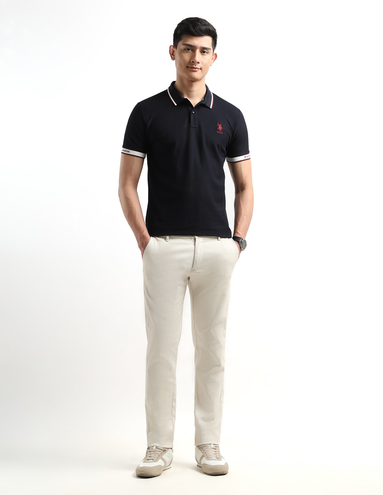 Regular Fit Textured Polo Shirt Navy - U.S. Polo Assn. India | Large