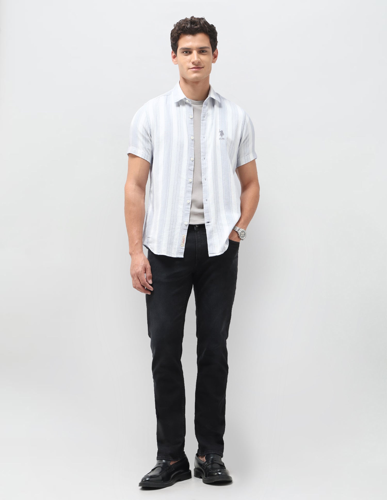 Dobby Vertical Striped Shirt Grey - U.S. Polo Assn. India | Large
