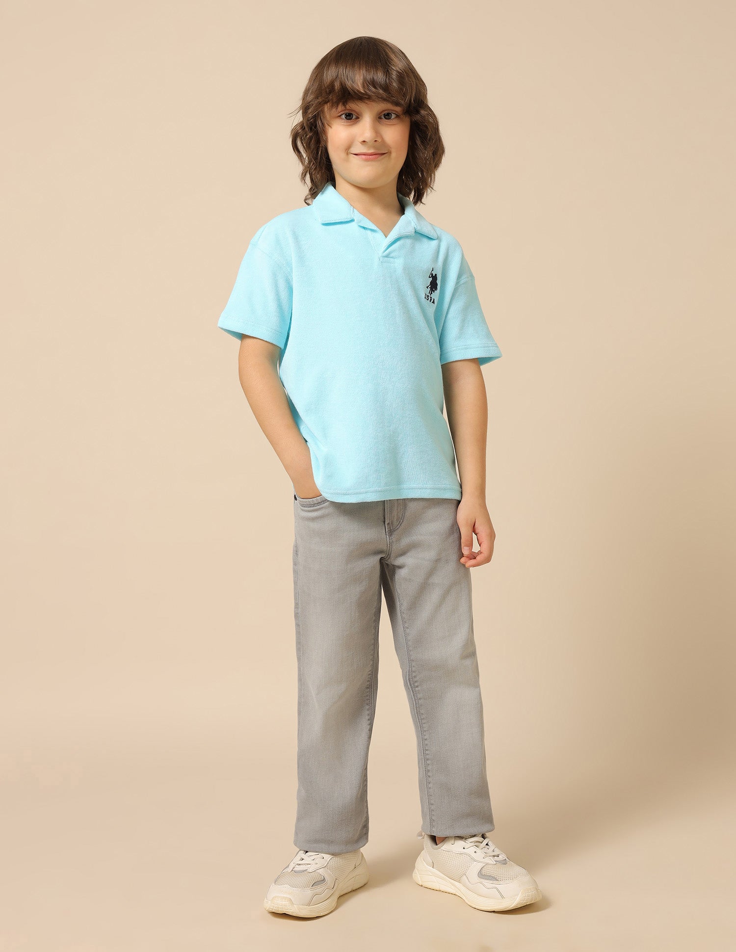 Boys Pure Cotton Solid Polo Shirt Light Blue - U.S. POLO ASSN. | Large