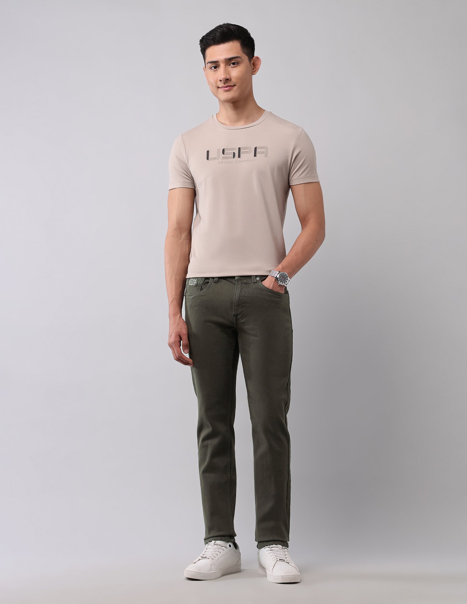 Regallo Skinny Fit Green Jeans Olive - U.S. Polo Assn. India | Large