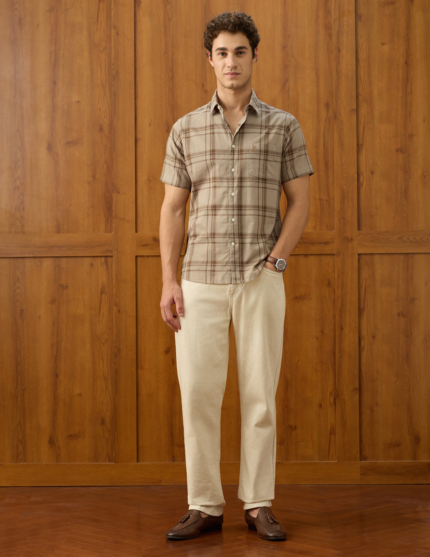 Windowpane Checked Elvenado Shirt Khaki - U.S. Polo Assn. India | Large