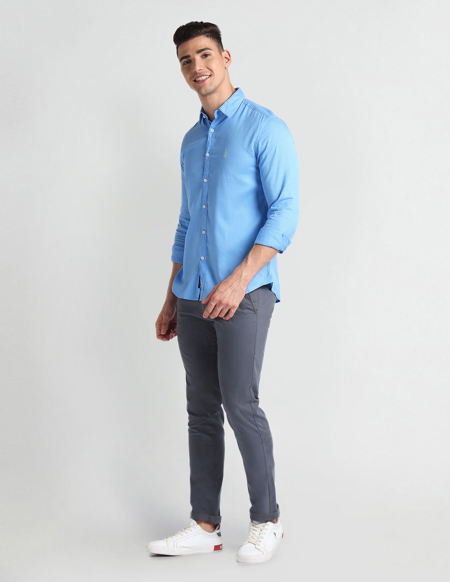 Slim Fit Solid Twill Shirt Light Blue - U.S. POLO ASSN. | Large