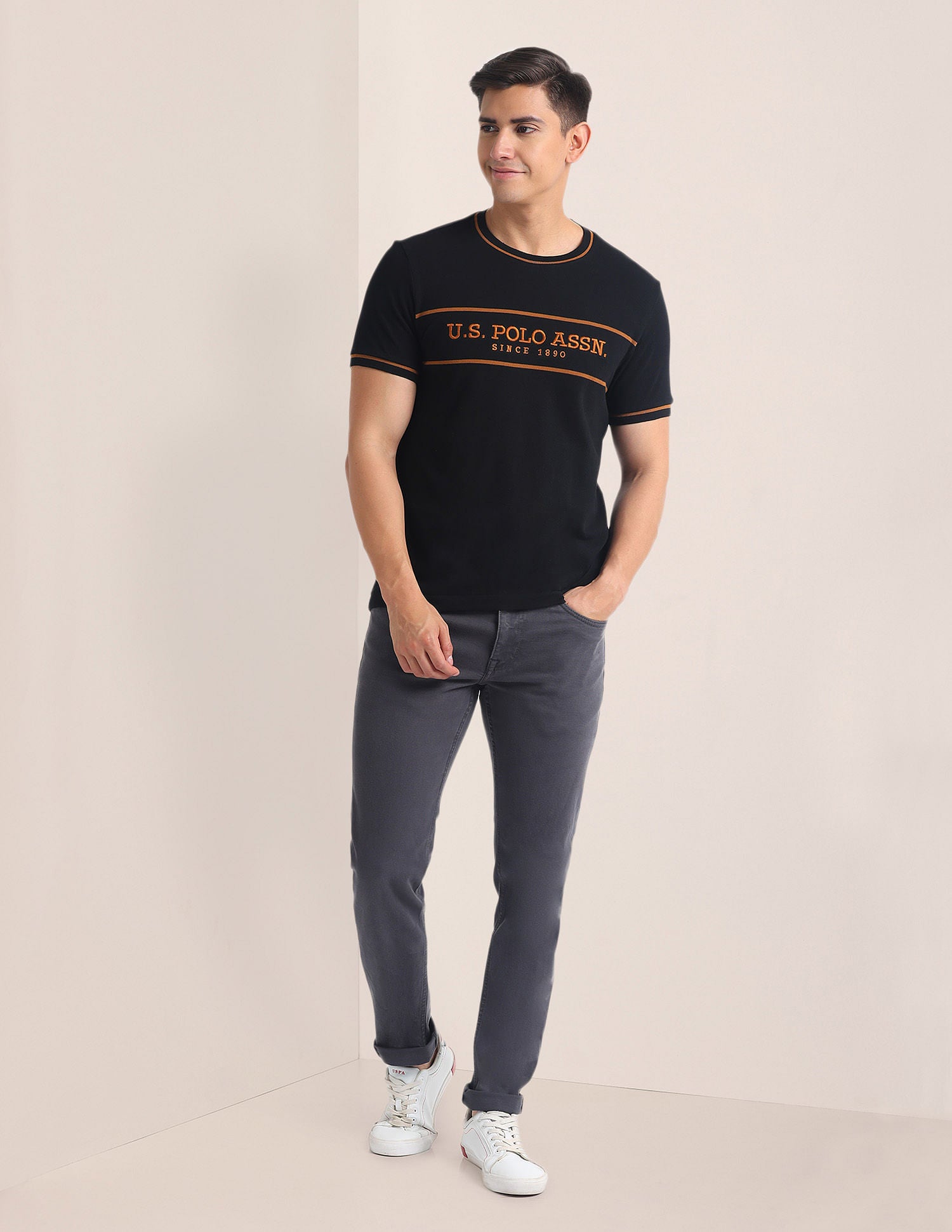 Brand Embroidered Cotton T-Shirt Black - U.S. POLO ASSN. | Large