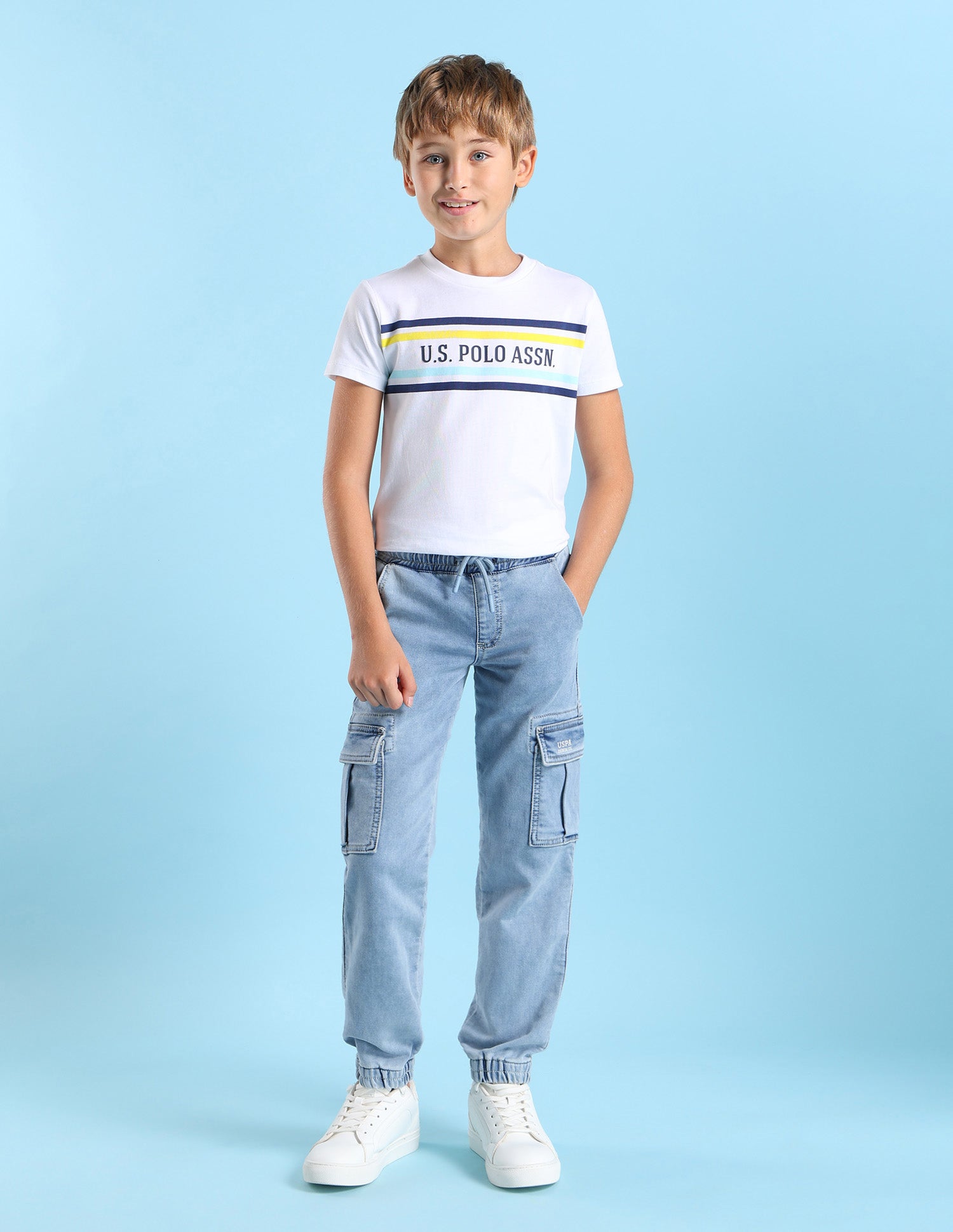 Boys Mid Rise Jogger Jeans Light Indigo - U.S. POLO ASSN. | Large