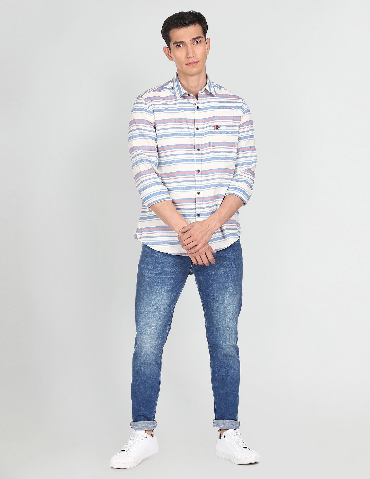 Patch Pocket Stripe Casual Shirt Ivory - U.S. POLO ASSN. | Large