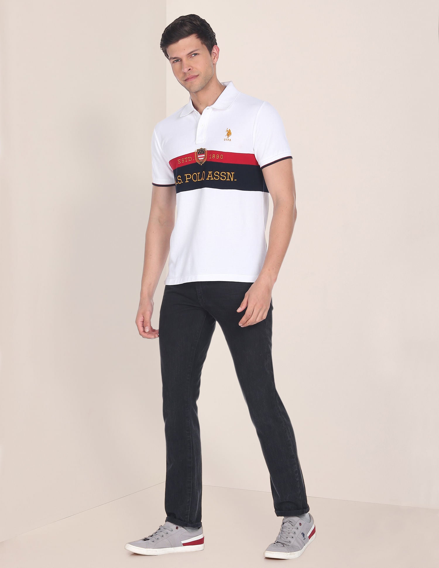 Iconic Embroidered Logo Polo Shirt White - U.S. Polo Assn. India | Large