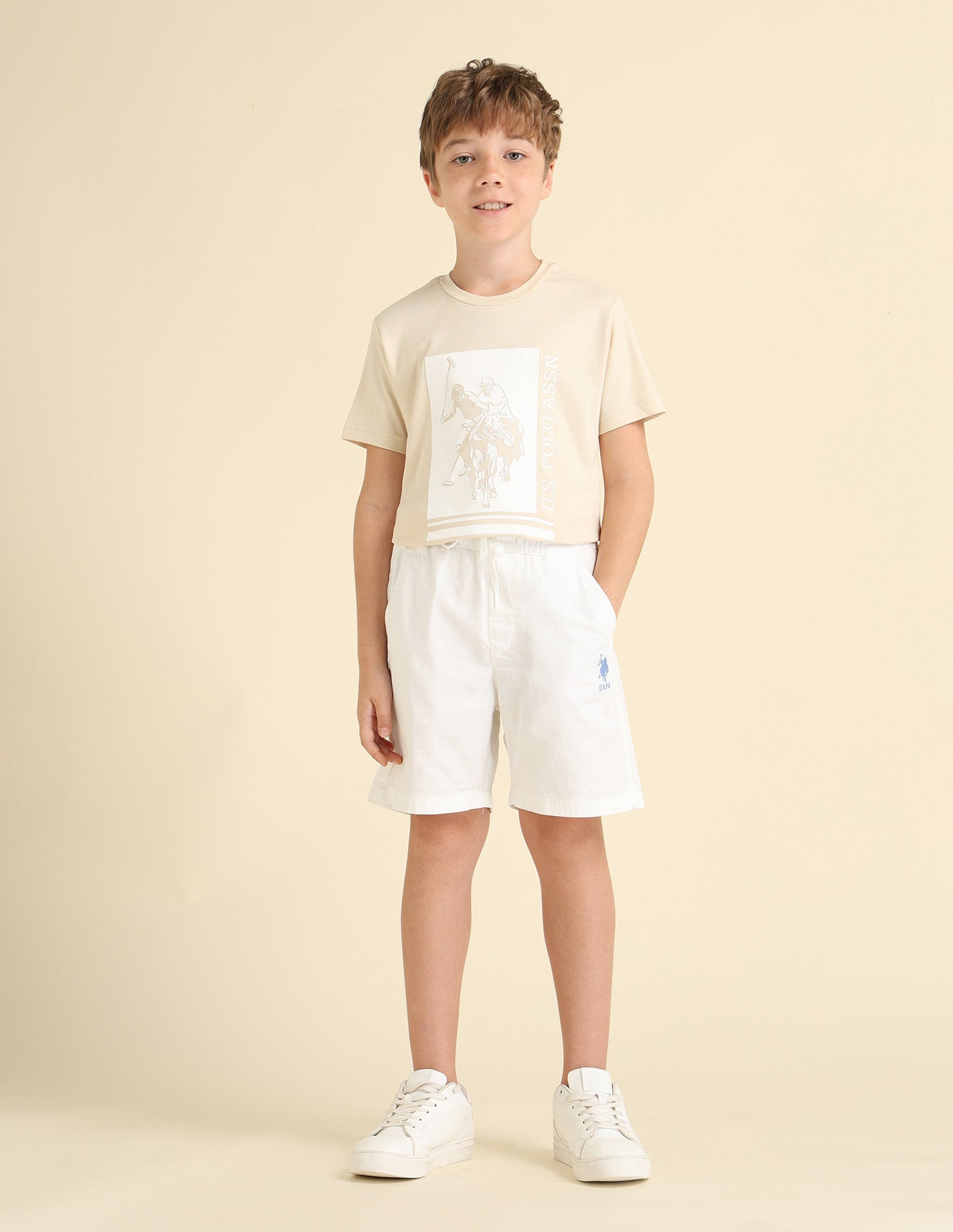 Boys Solid Regular Fit Bermuda Shorts White - U.S. POLO ASSN. | Large