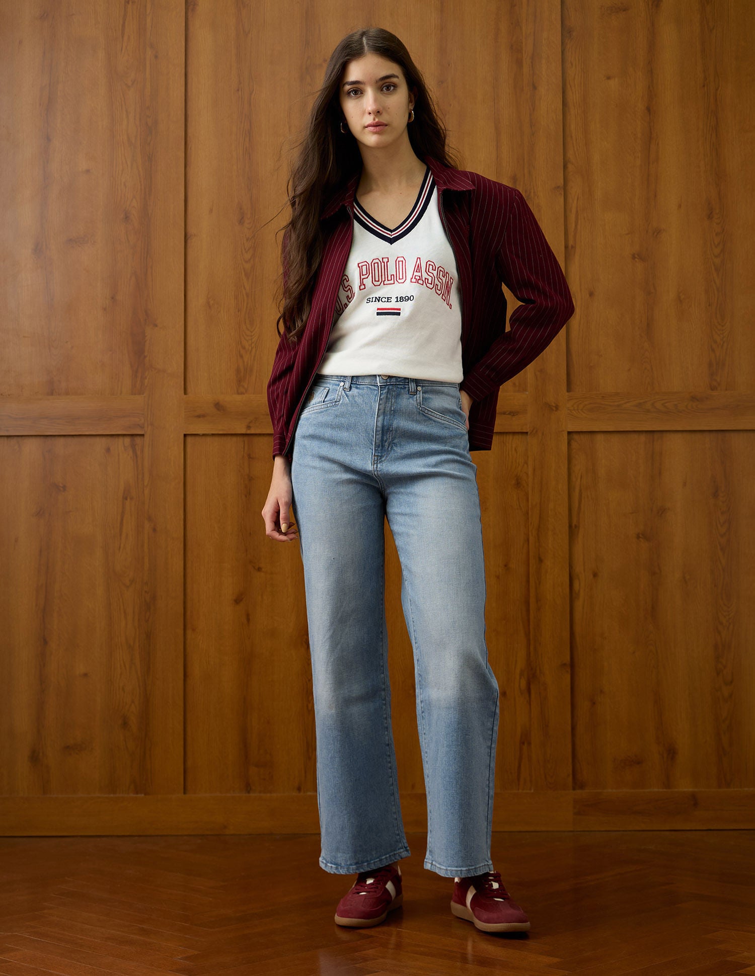 High Rise Wide Leg Fit Jeans Blue - U.S. POLO ASSN. | Large