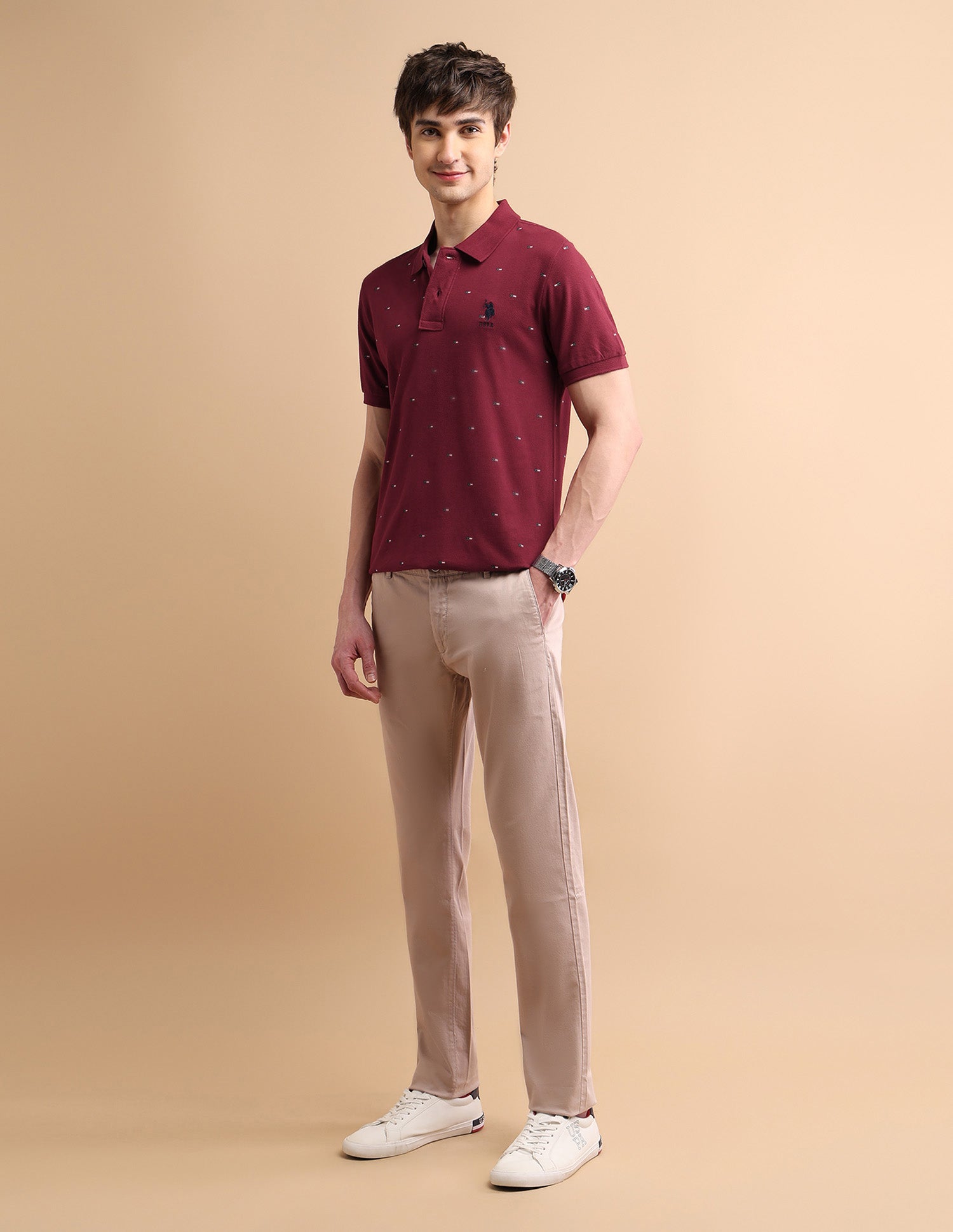 Flag Print Polo Shirt Dark Red - U.S. POLO ASSN. | Large