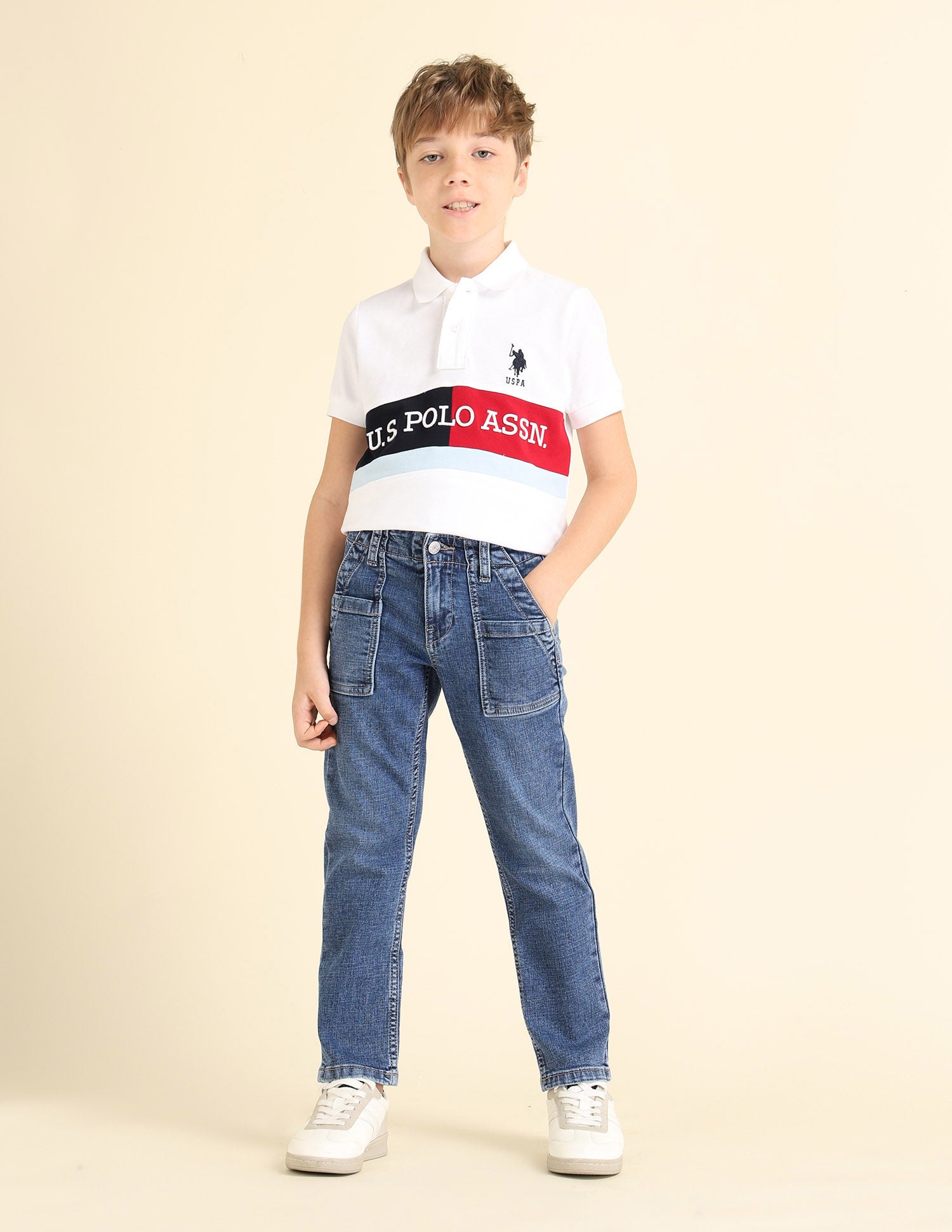 Boys Relaxed Fit Mid Rise Jeans Light Blue - U.S. POLO ASSN. | Large