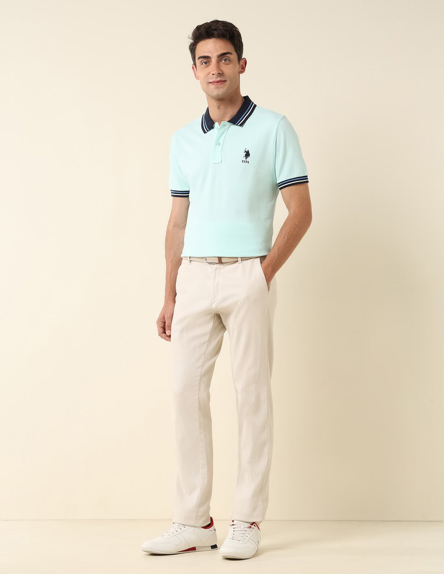 Pure Cotton Slim Fit Polo Shirt Light Green - U.S. Polo Assn. India | Large