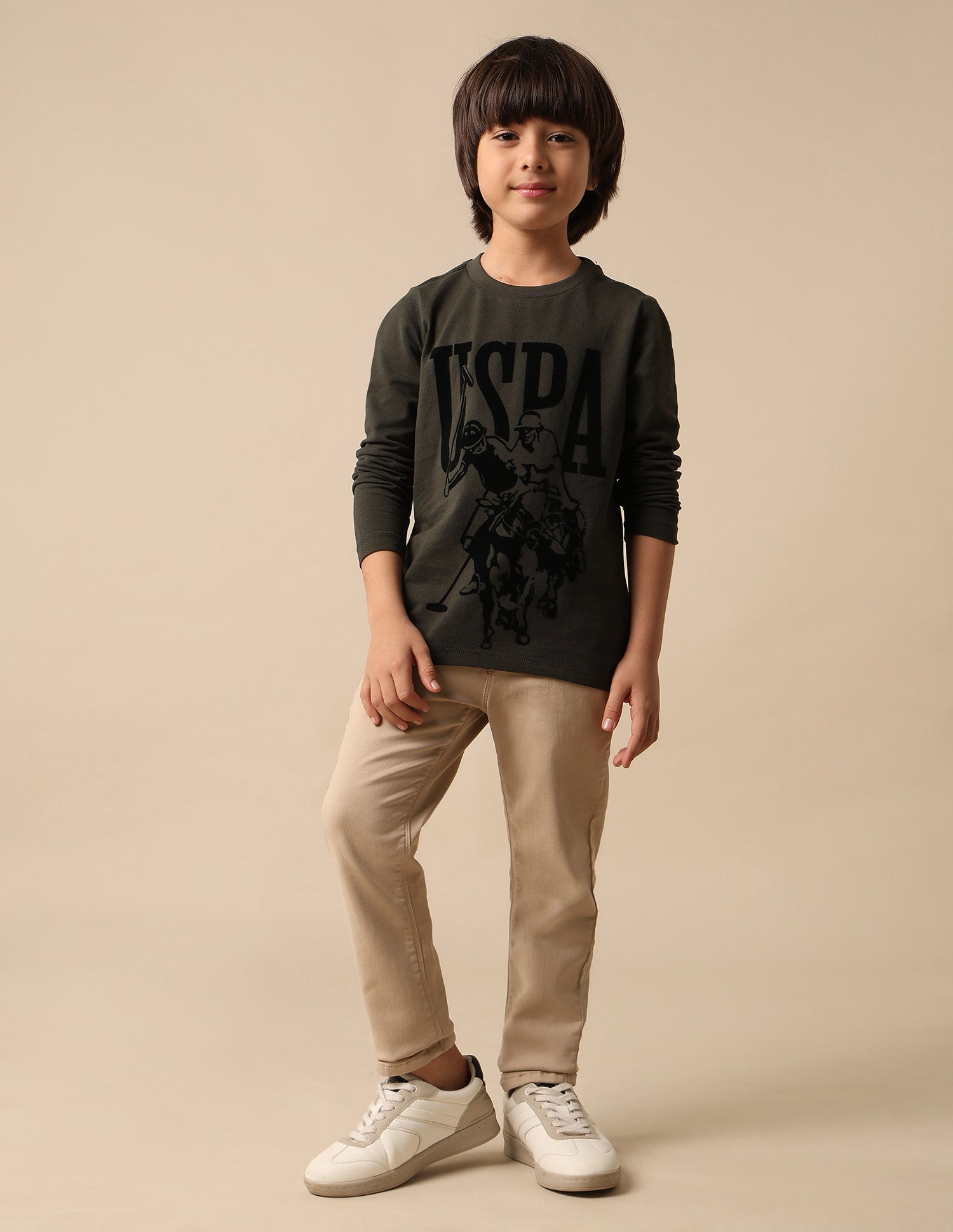 Boys Graphic Brand Printed Regular Fit T Shirt Olive - U.S. POLO ASSN. | Large