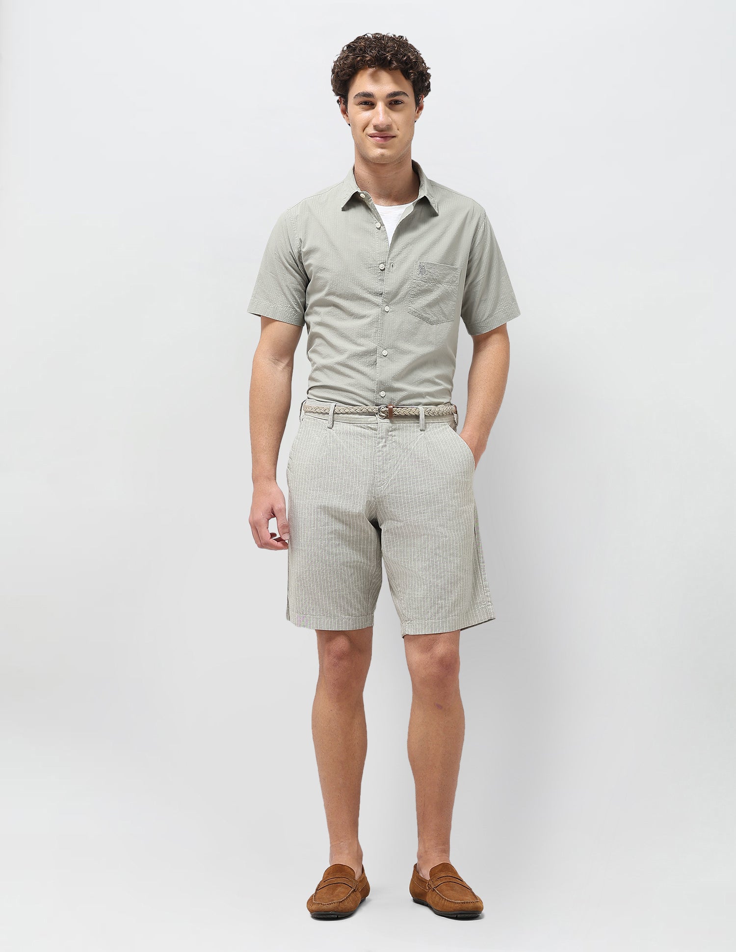 Regular Fit Seersucker Shirt Light Olive - U.S. Polo Assn. India | Large