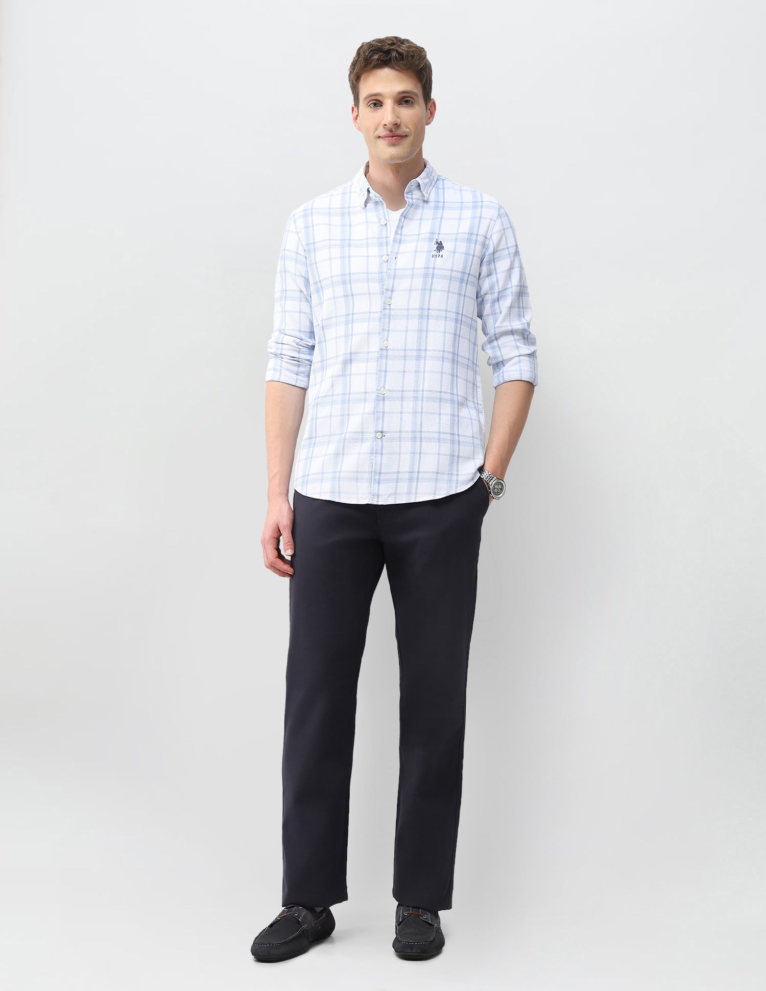 Tartan Checked Knitted Shirt Light Indigo - U.S. Polo Assn. India | Large