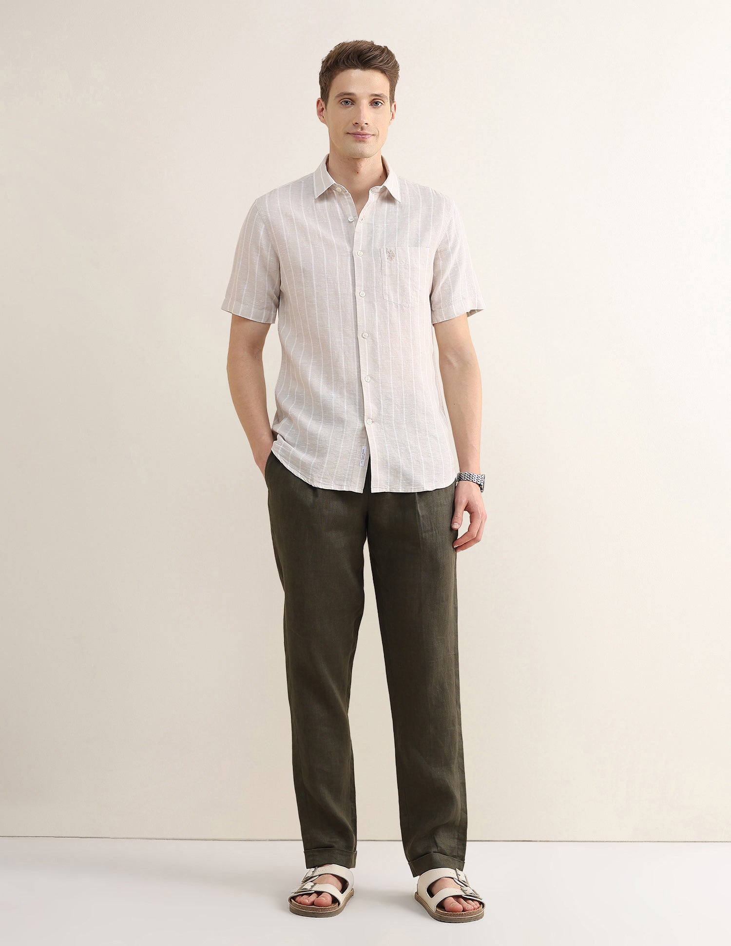 Vertical Striped Regular Fit Shirt Ivory - U.S. Polo Assn. India | Large