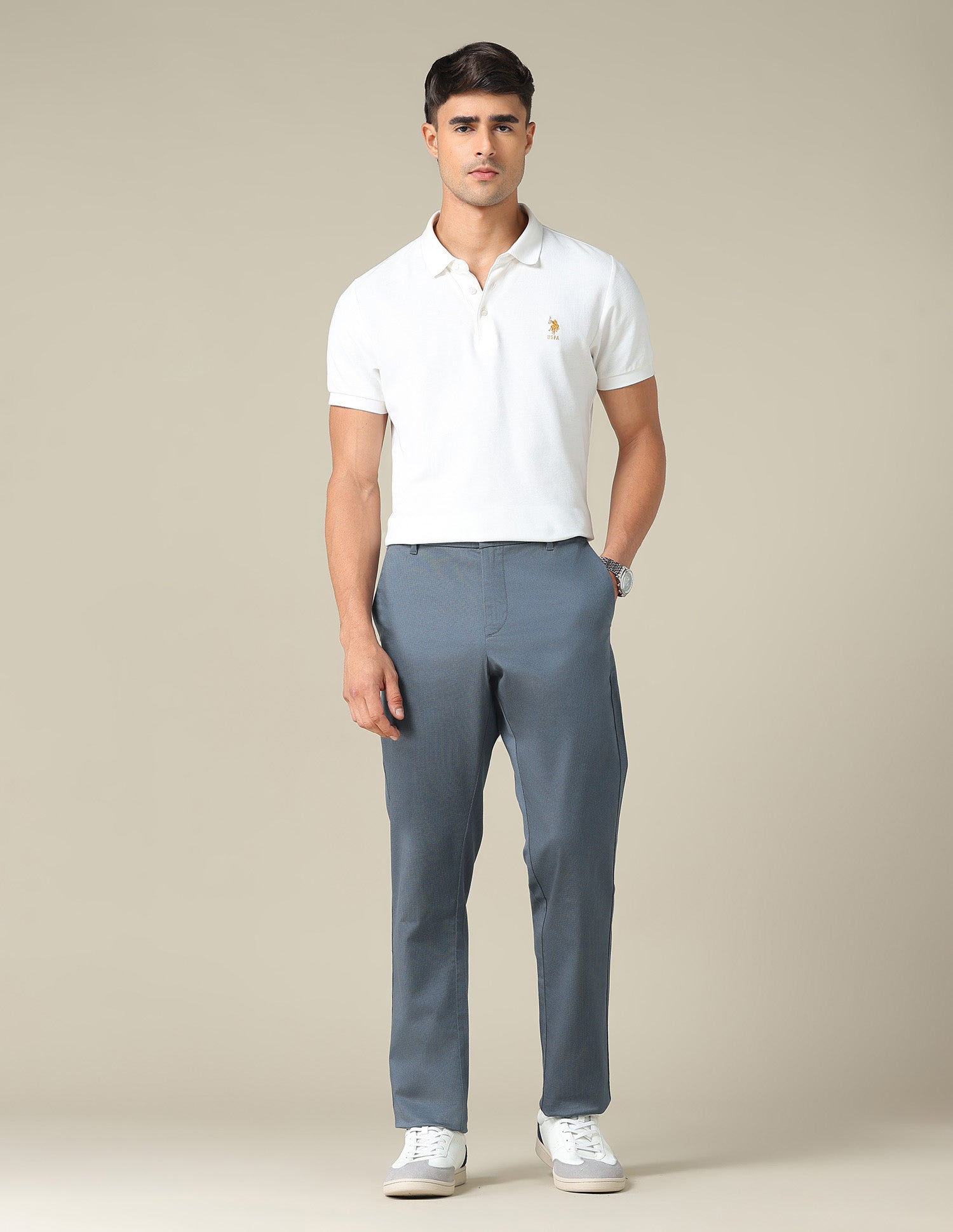 Denver Slim Fit Satin Trousers Navy - U.S. POLO ASSN. | Large