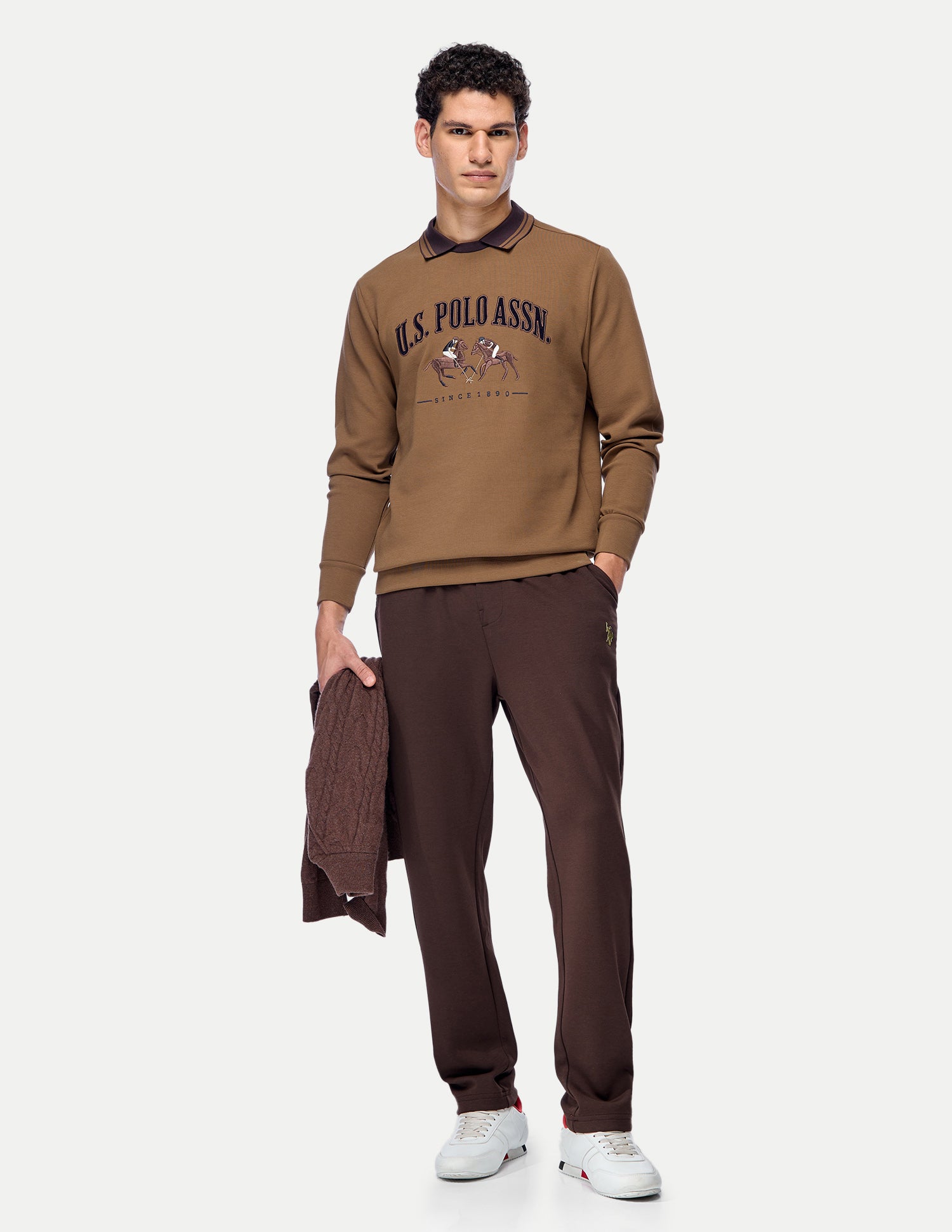 Brand Embroidered Slim Fit Sweatshirt Brown - U.S. Polo Assn. India | Large