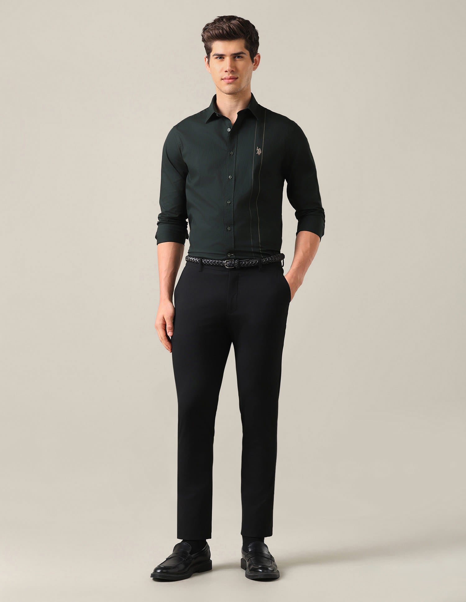 Tailored Fit Dobby Shirt Green - U.S. Polo Assn. India | Large