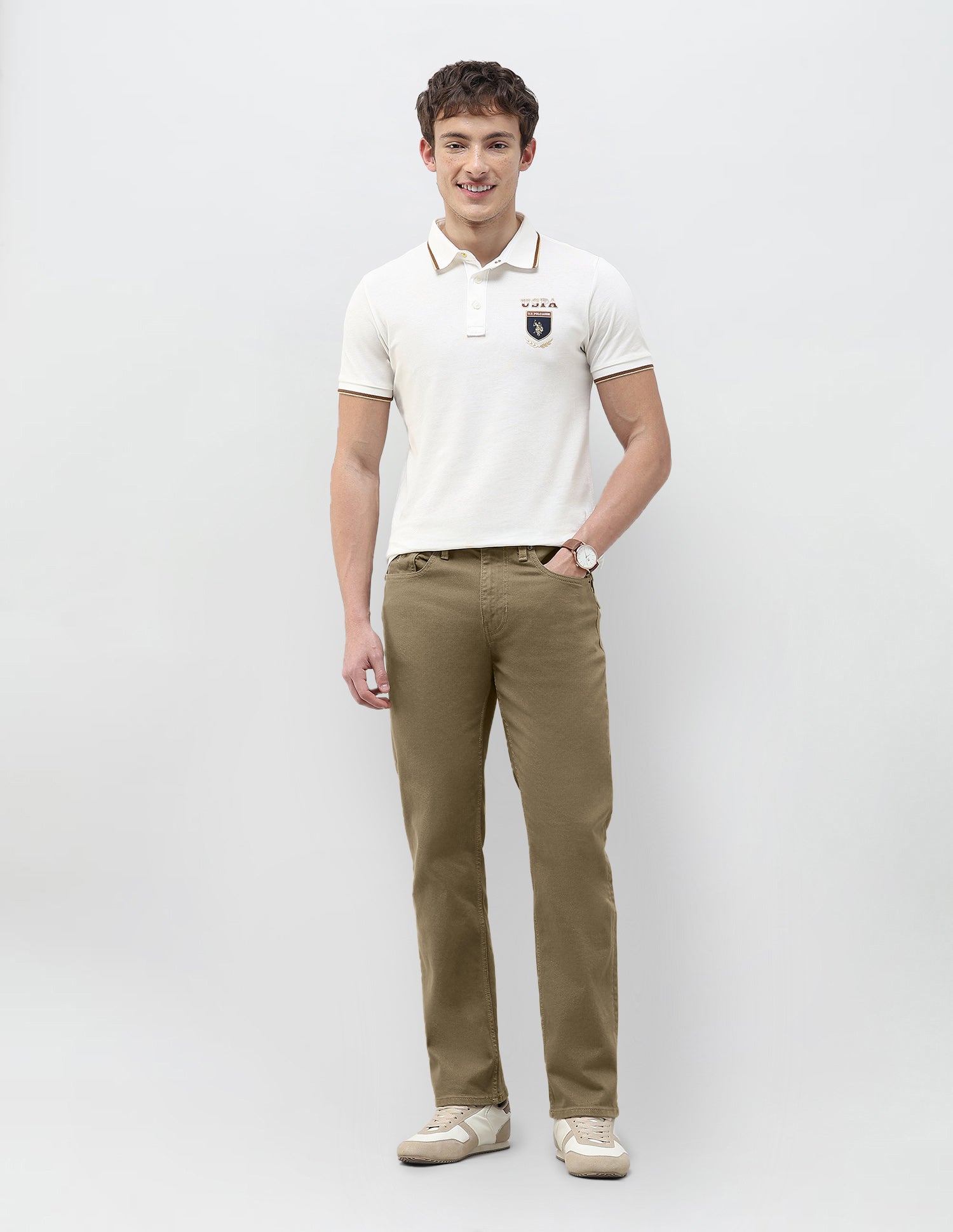 Harold Slim Straight Fit Brown Jeans Tan - U.S. Polo Assn. India | Large