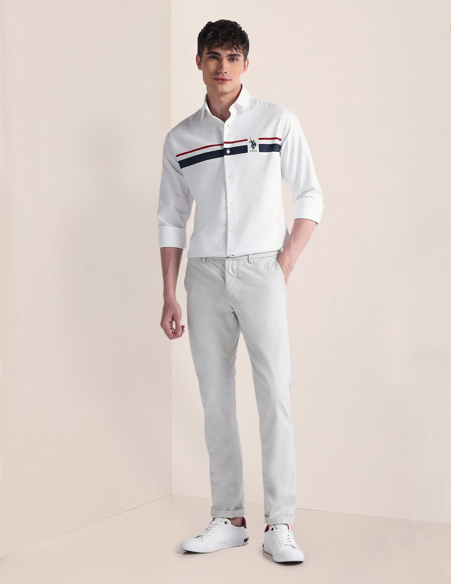 Semi-Cutaway Collar Long Sleeve Shirt White - U.S. POLO ASSN. | Large