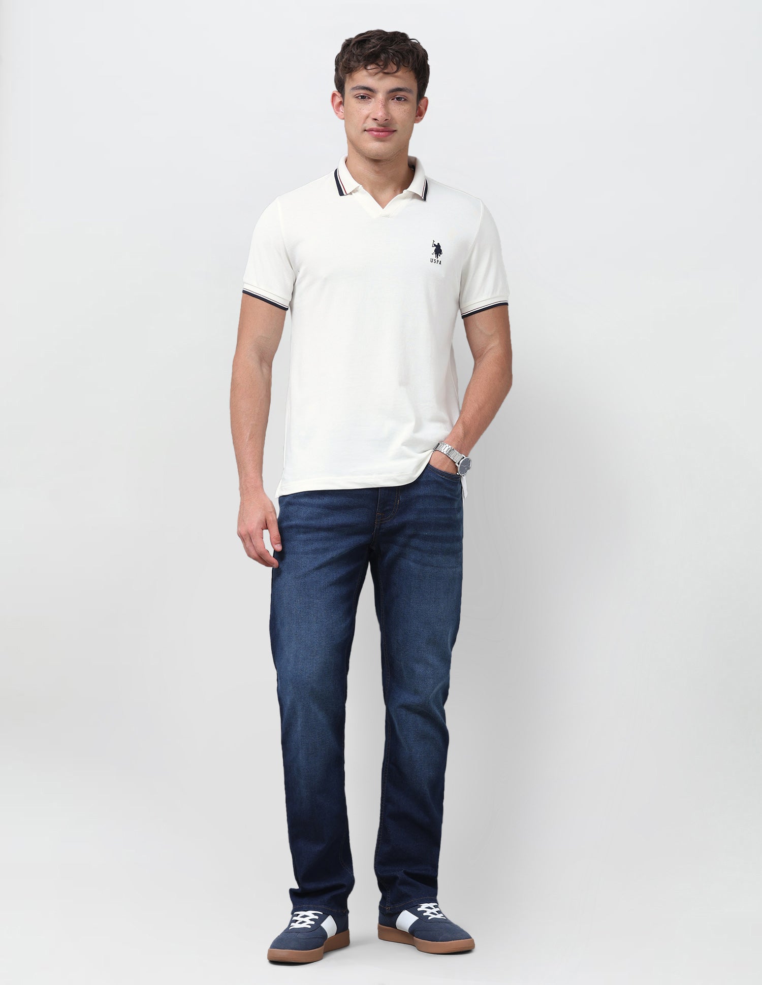 Solid Relaxed Fit Polo Shirt Off White - U.S. Polo Assn. India | Large