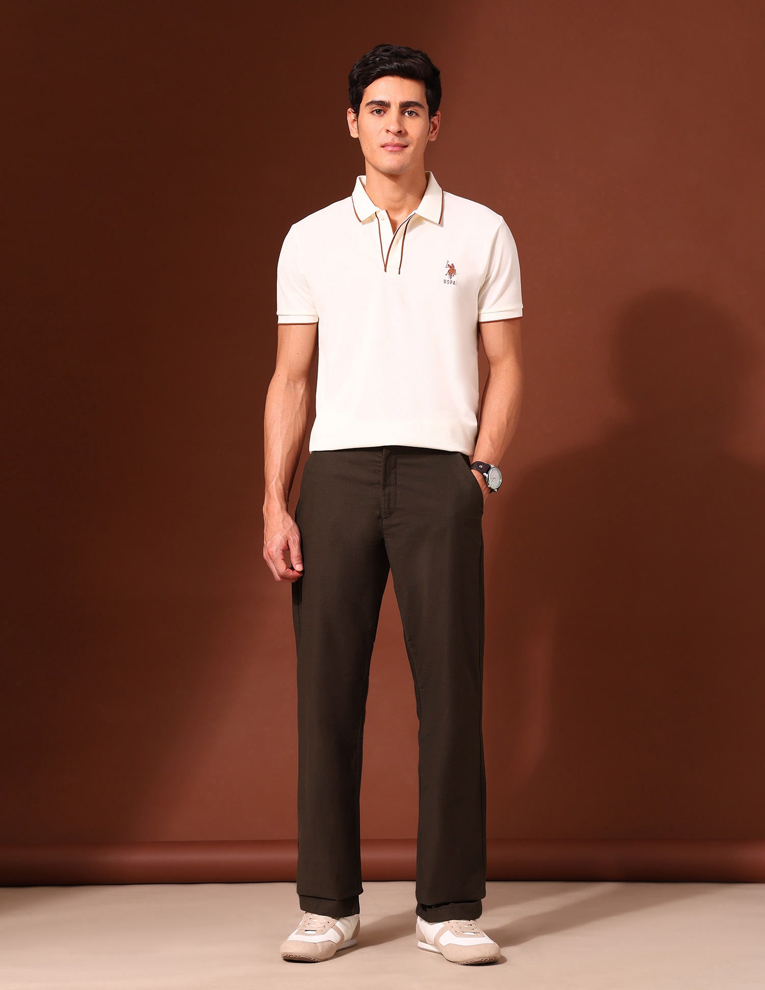 Twill Riley Straight Fit Trousers Dark Brown - U.S. Polo Assn. India | Large