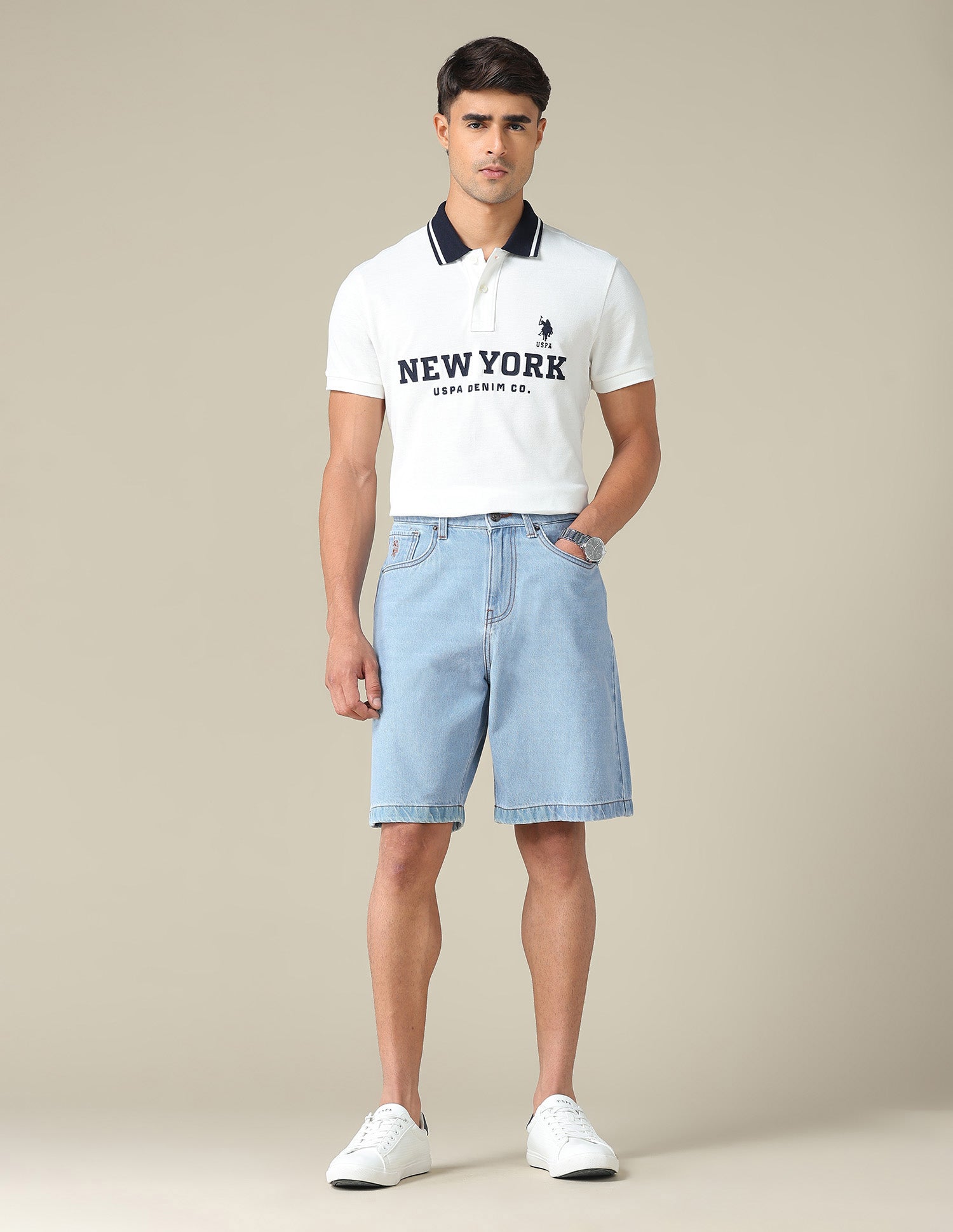 Mid Rise Solid Denim Shorts Blue - U.S. POLO ASSN. | Large